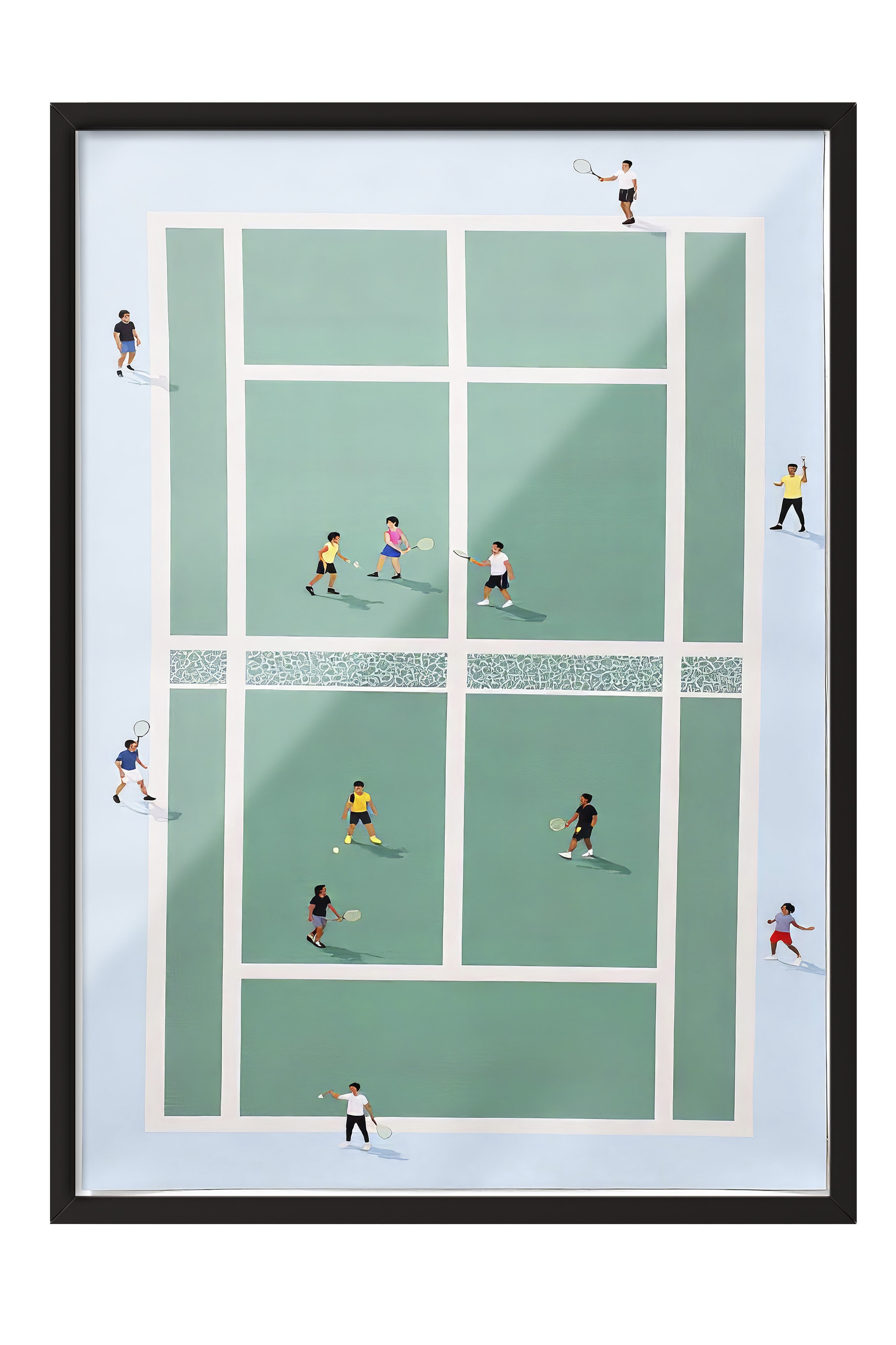 Siyah Çerçeveli Poster, Tenis Kortu, İllüstrasyon, Yeşil Renk Poster, 2025 Yaz Seçkisi, NO:109536