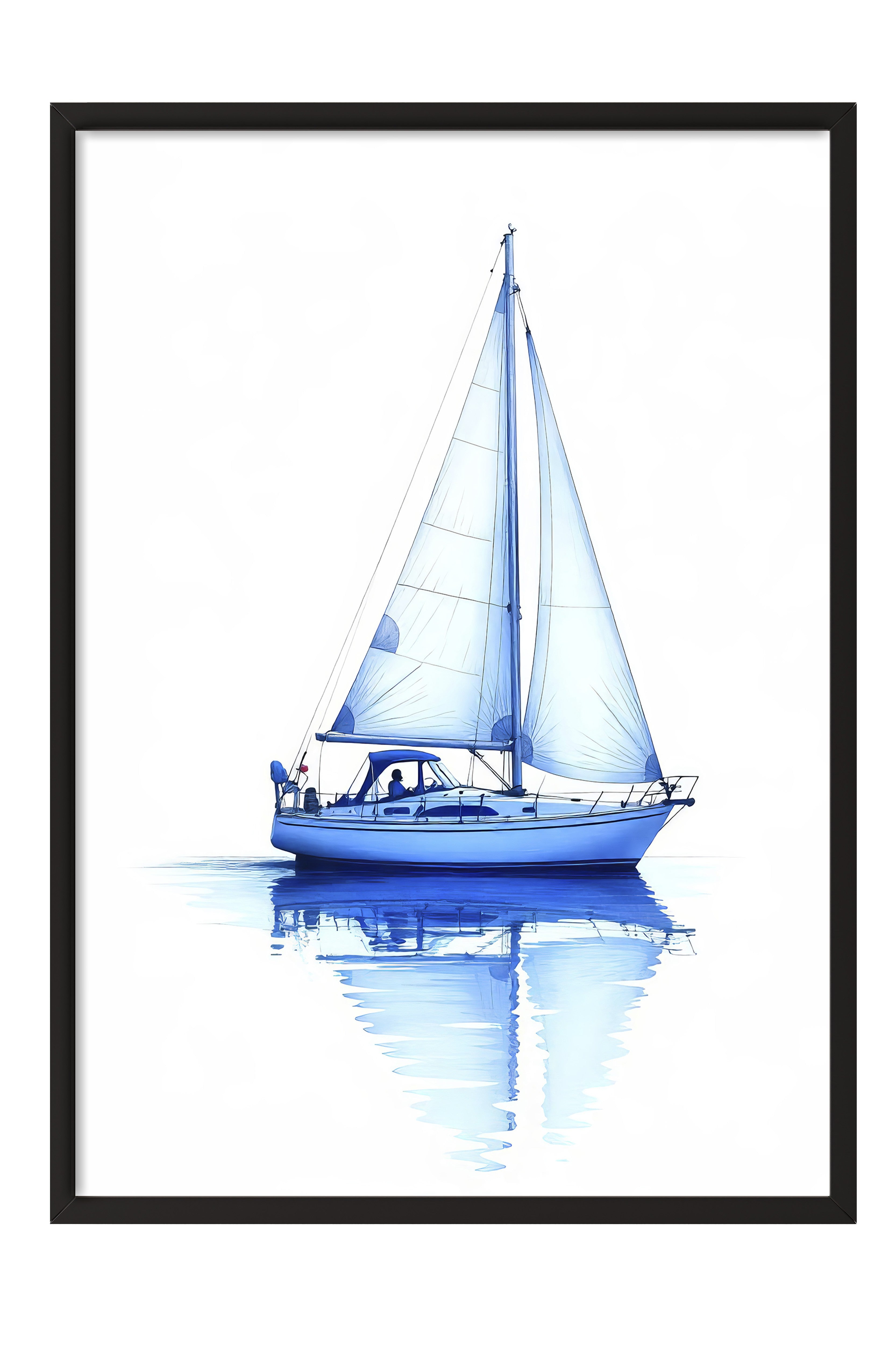 Siyah Çerçeveli Poster, Yelkenli, Yağlı Boya, Mavi Renk Poster, 2025 Yaz Seçkisi, NO:109663