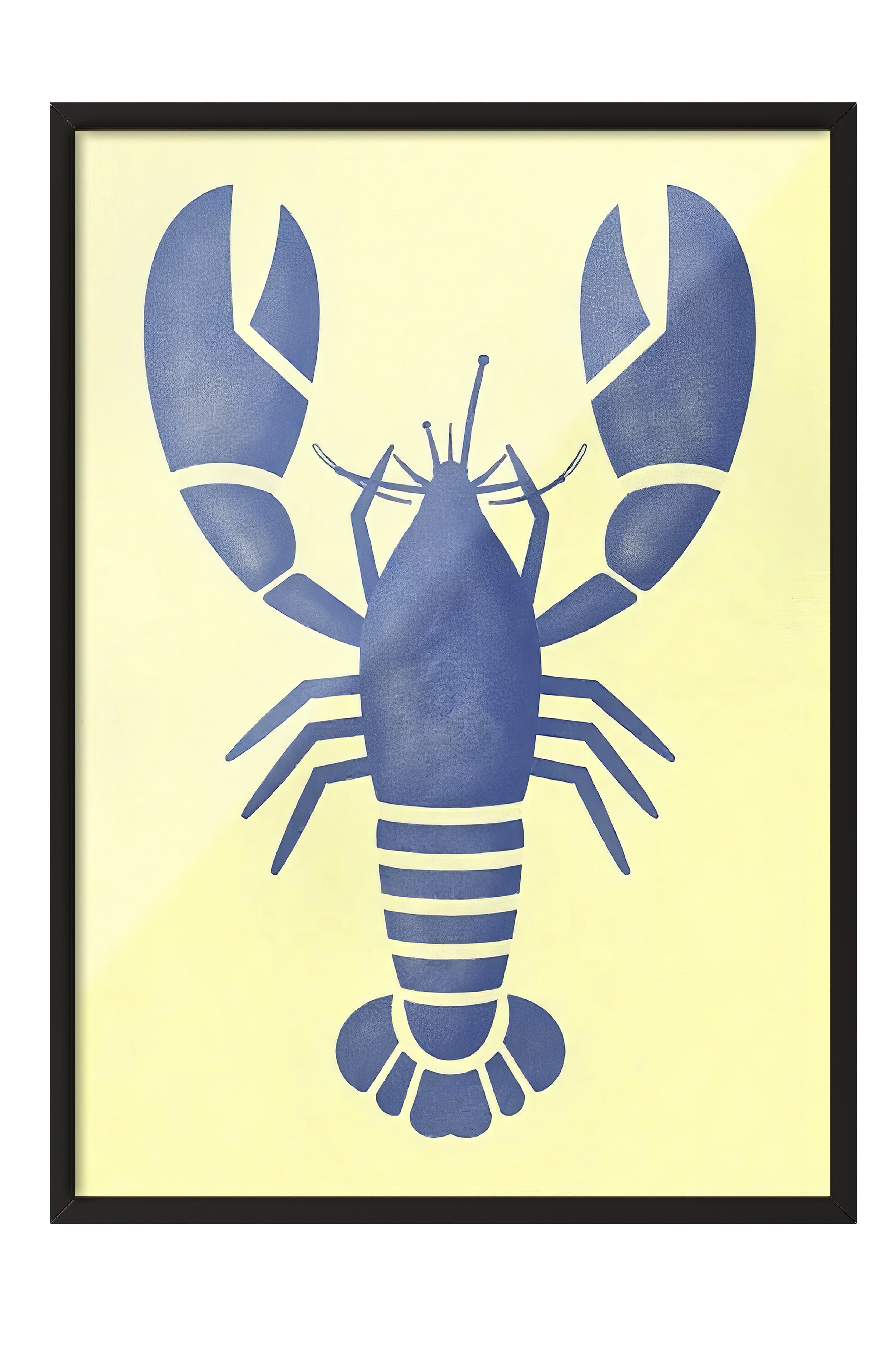 Siyah Çerçeveli Poster, Yengeç, İllüstrasyon, Mavi Renk Poster, 2025 Yaz Seçkisi, NO:109642