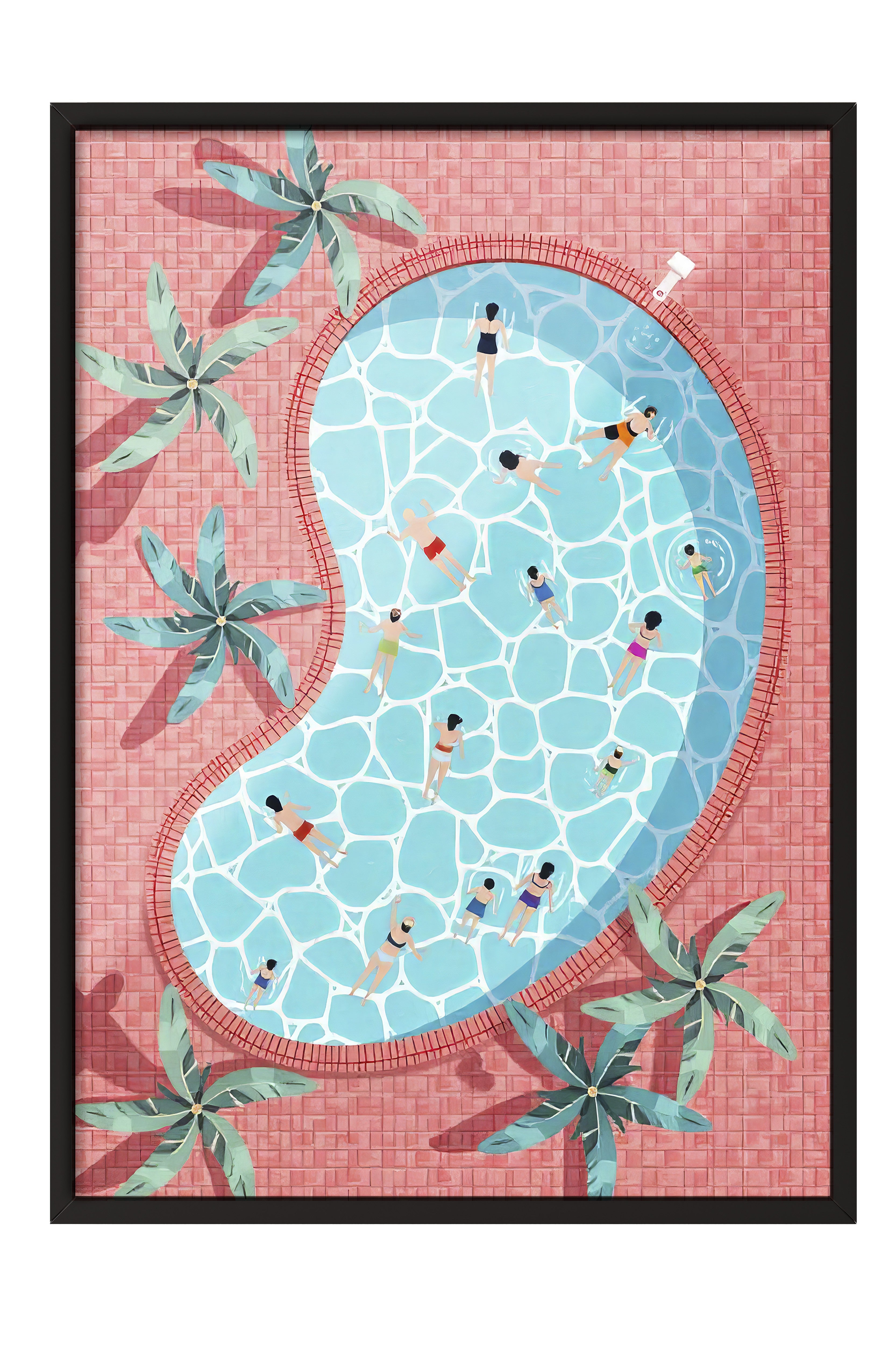 Siyah Çerçeveli Poster, Zengin Havuz, İllüstrasyon, Maximalist, Pembe Renk Poster, 2025 Yaz Seçkisi, NO:109583