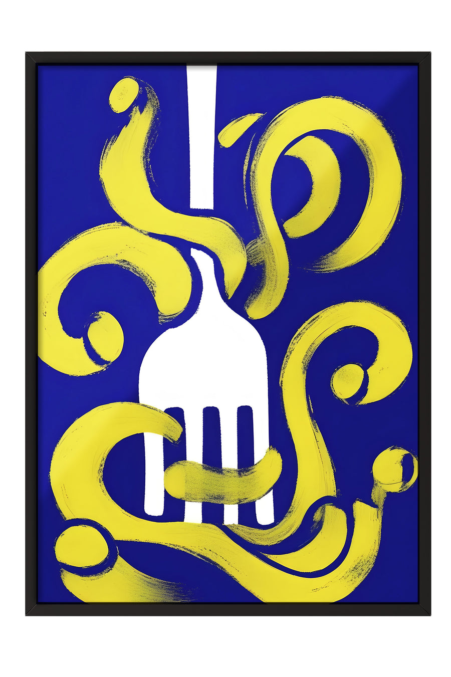 Soyut Çatal ve Sarı Dalgalar Poster – Siyah Çerçeveli Tablo