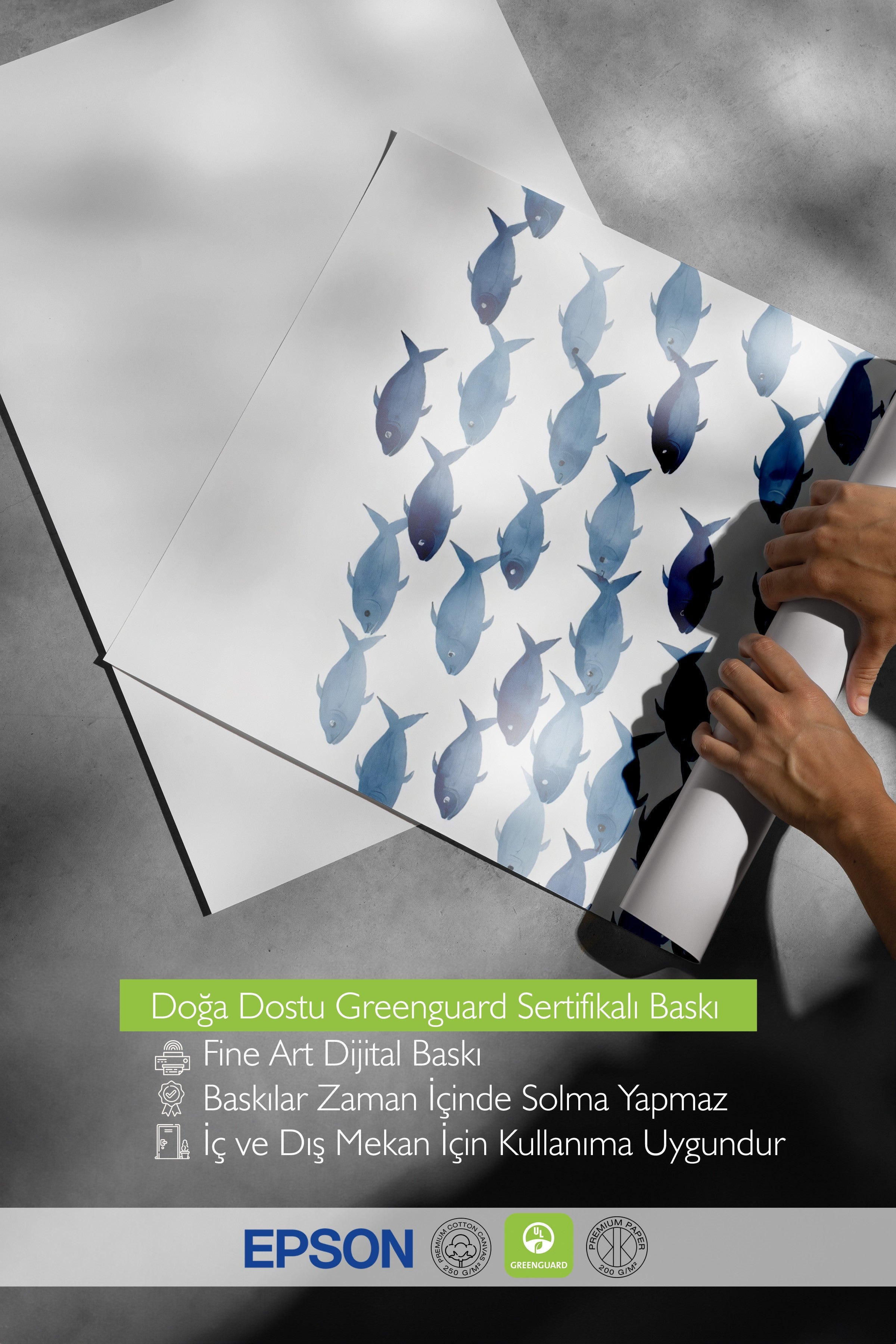 Siyah Çerçeveli Tablo, Balık Grubu, İllüstrasyon, Mavi Renk Poster, 2025 Yaz Seçkisi, NO:109747