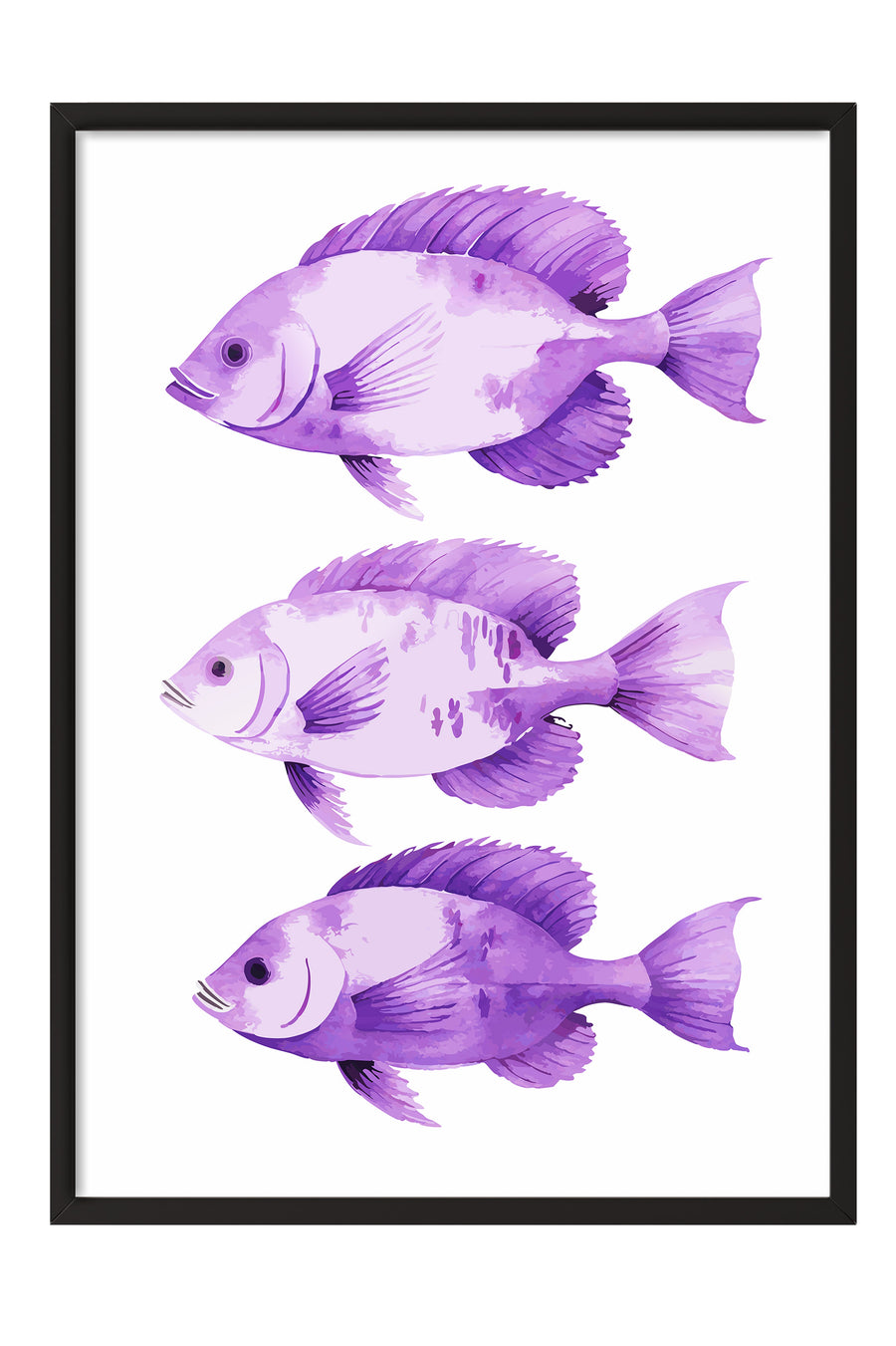 Mor Balıklar Çizimi Poster Poster – Siyah Çerçeveli Tablo