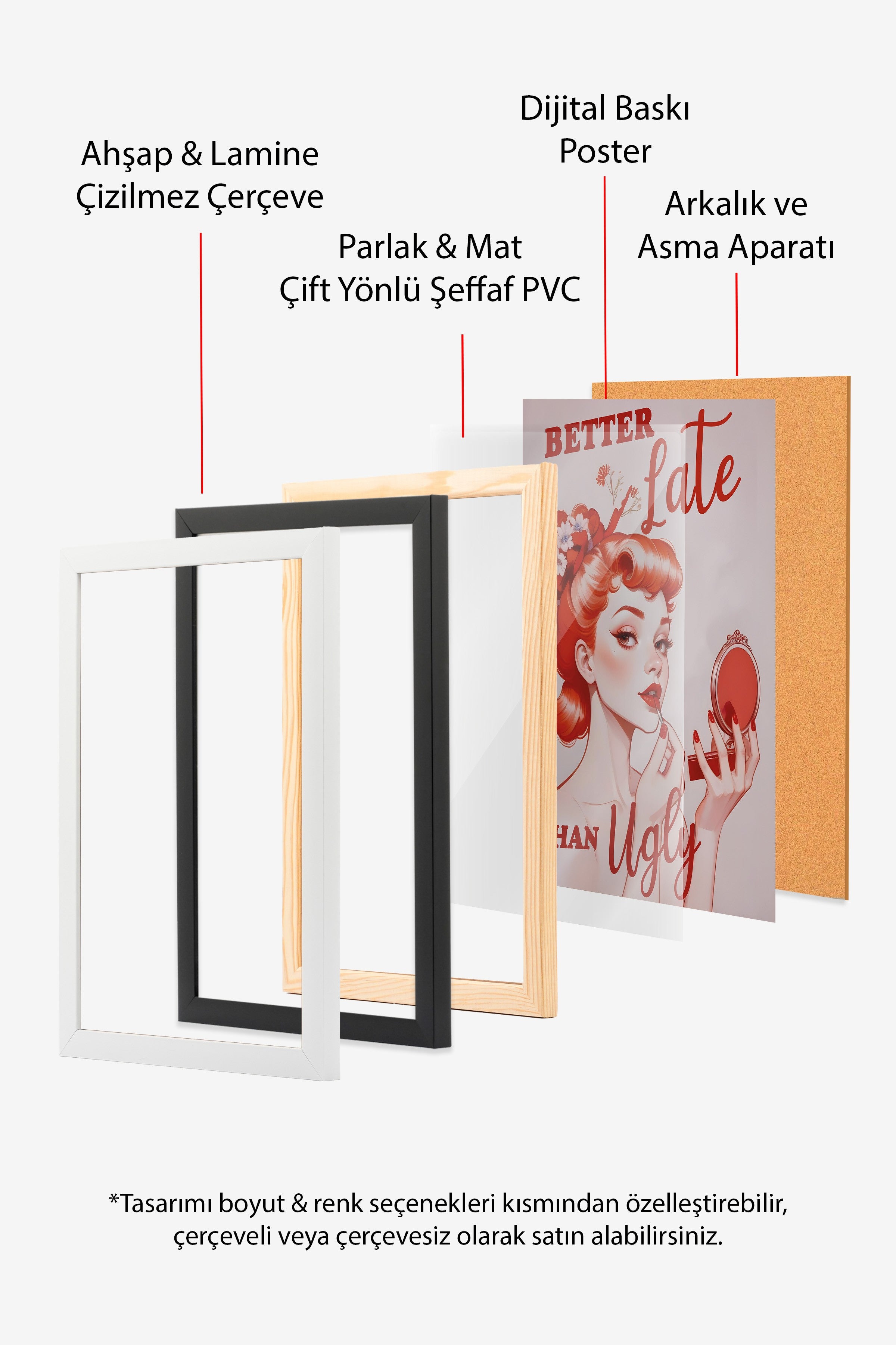 Siyah Çerçeveli Tablo, Better Late Than Ugly, Comfort Serisi Poster ve Duvar Tablosu, NO:108934