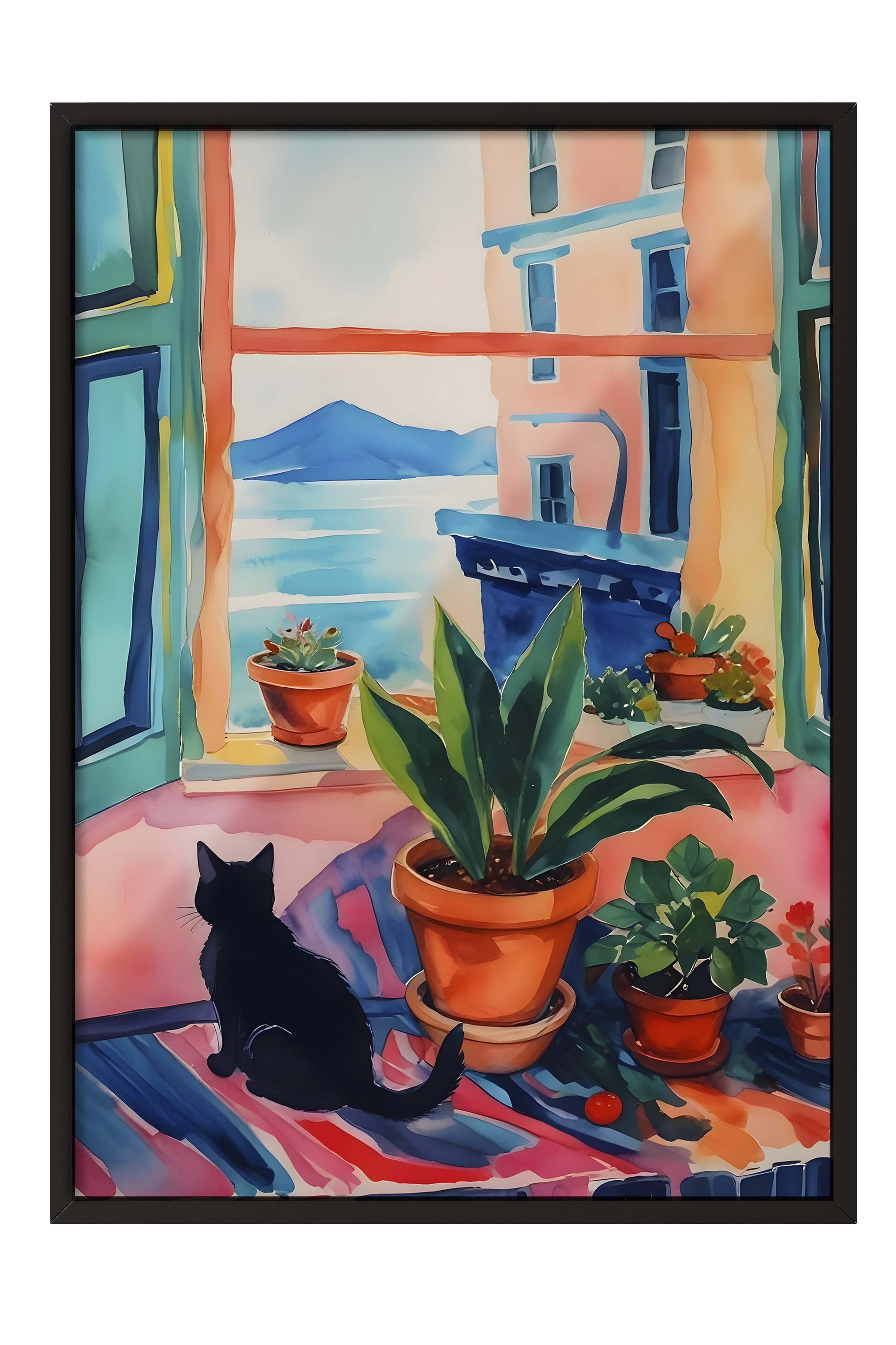 Siyah Çerçeveli Tablo, Black Cat  , Comfort Serisi Poster ve  Duvar Tablosu, NO:108963