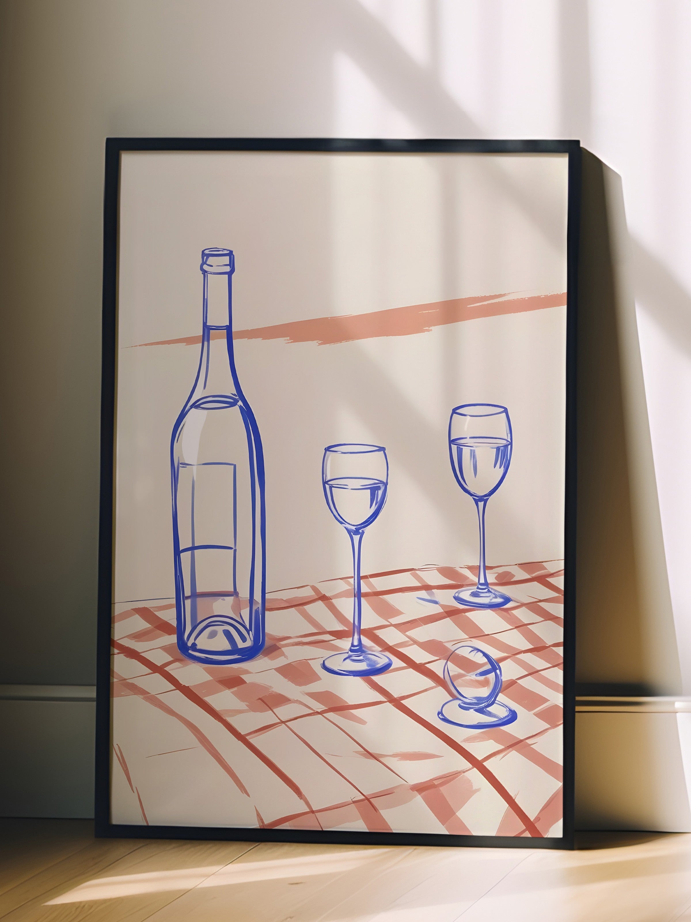 Siyah Çerçeveli Tablo, Bottle & Glasses, Comfort Serisi Mutfak Duvar Tablosu, NO:109080