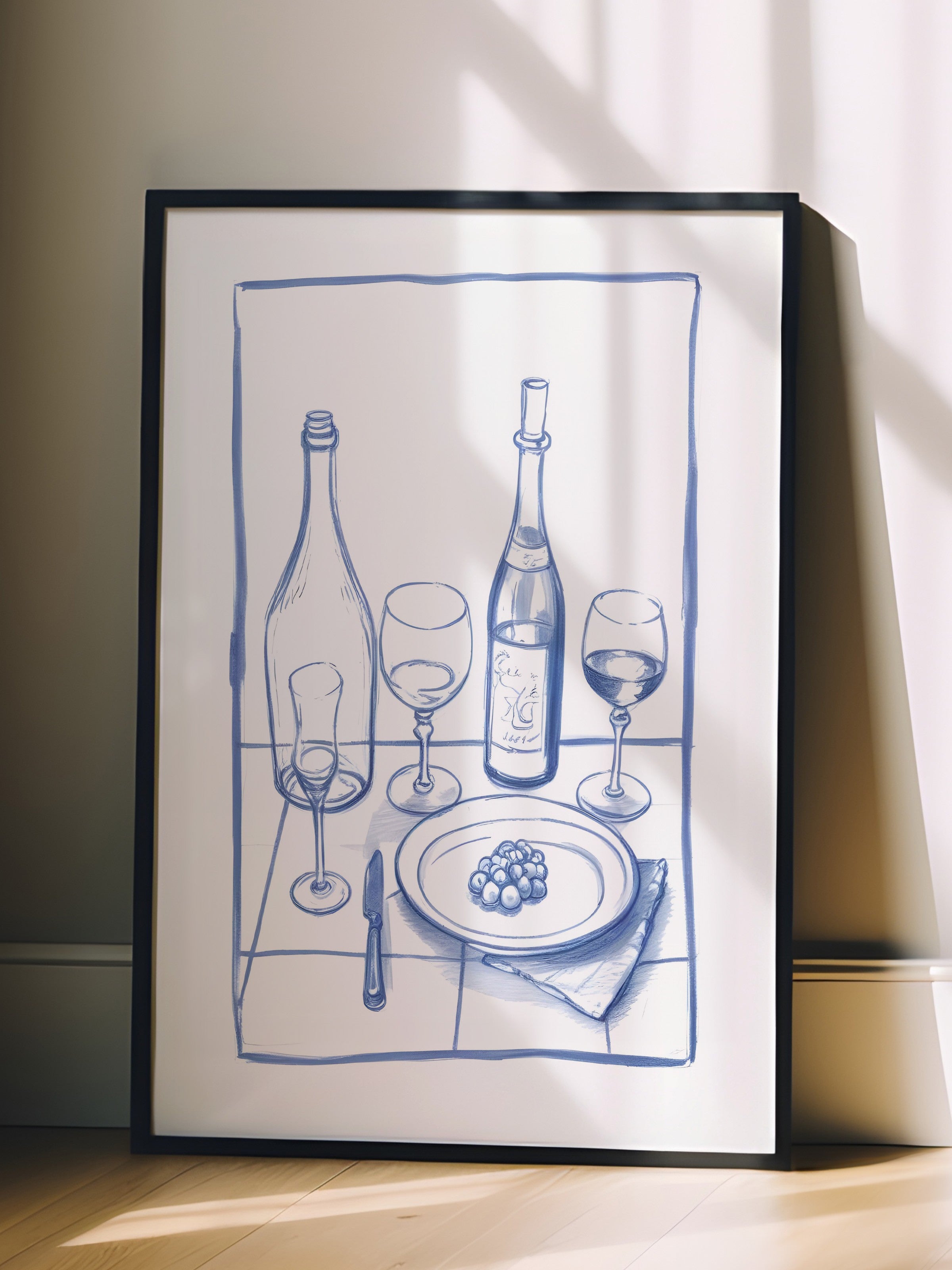 Siyah Çerçeveli Tablo, Bottles & Glasses, Comfort Serisi Mutfak Duvar Tablosu, NO:109116