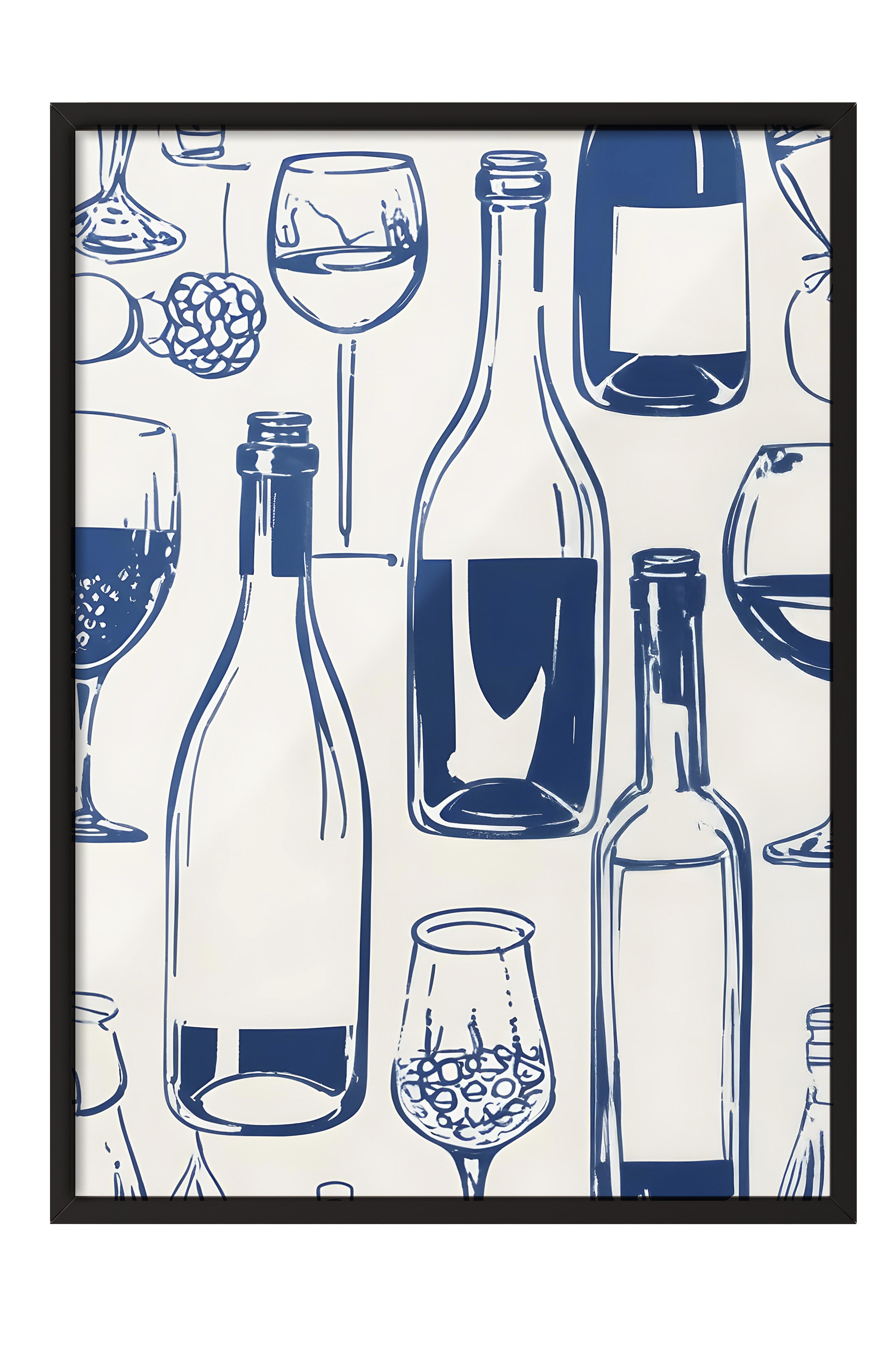 Siyah Çerçeveli Tablo, Bottles On A Table, Comfort Serisi Mutfak Duvar Tablosu, NO:109120