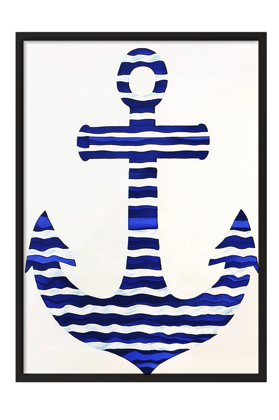 Çizgili Denizci Çapası Minimalist Beyaz Poster – Siyah Çerçeveli Tablo