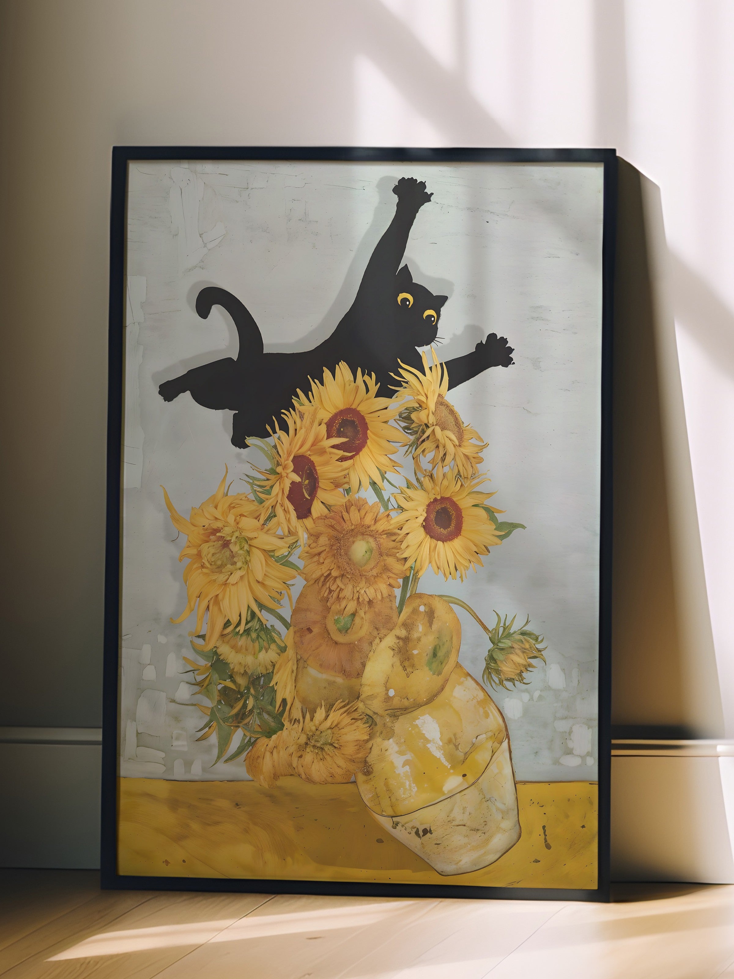 Siyah Çerçeveli Tablo, Cat Print Van Gogh, Comfort Serisi Poster ve  Duvar Tablosu, NO:108965