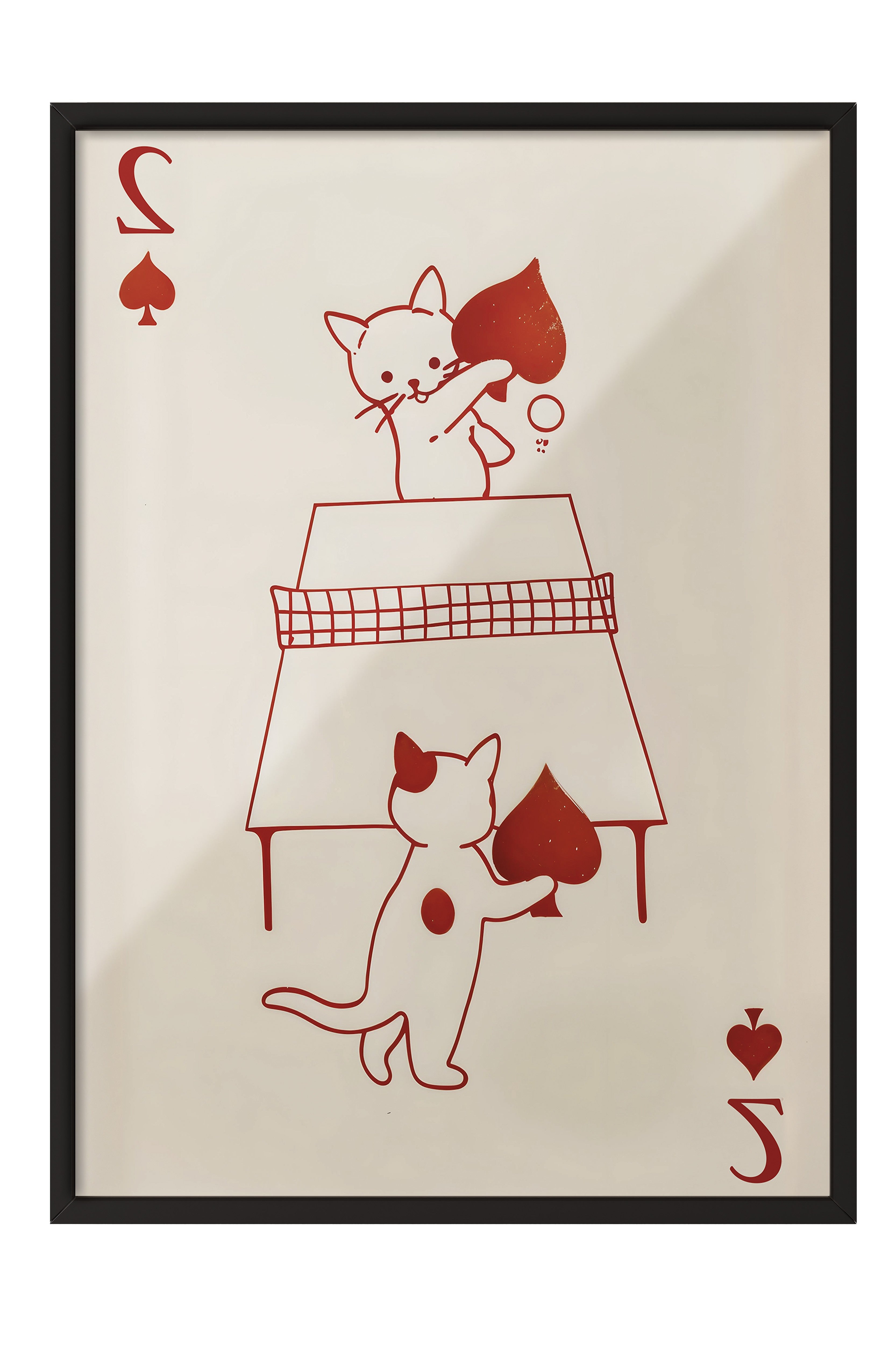 Siyah Çerçeveli Tablo, Cats Playing Card, Comfort Serisi Poster ve Duvar Tablosu, NO:108937
