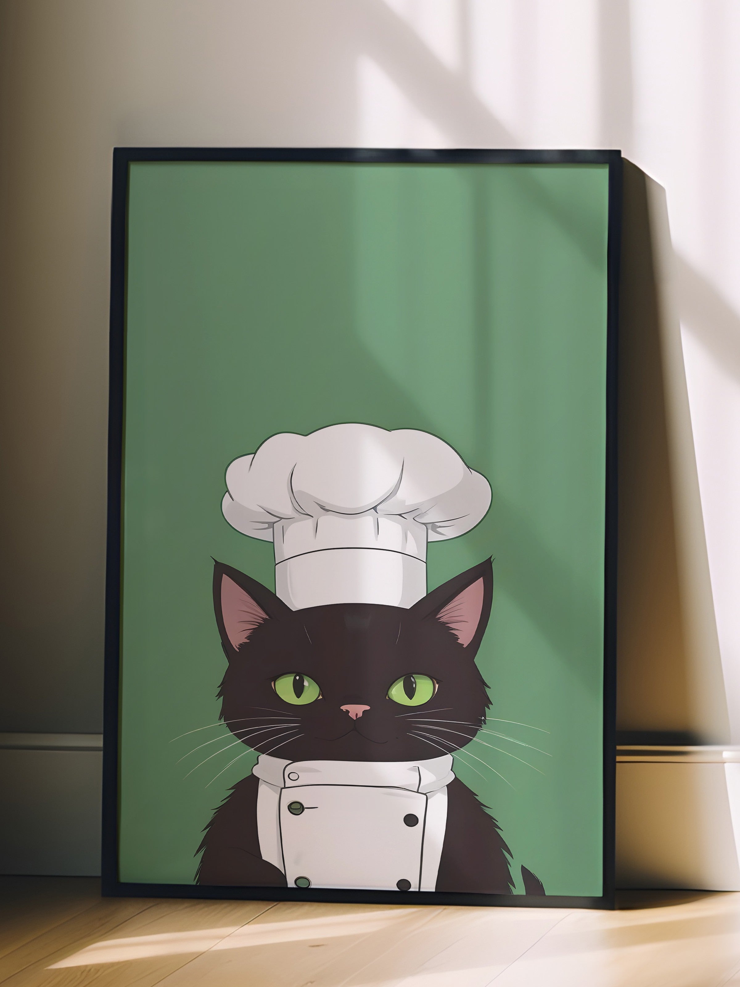 Siyah Çerçeveli Tablo, Chef Cat, Comfort Serisi Mutfak Duvar Tablosu, NO:109147