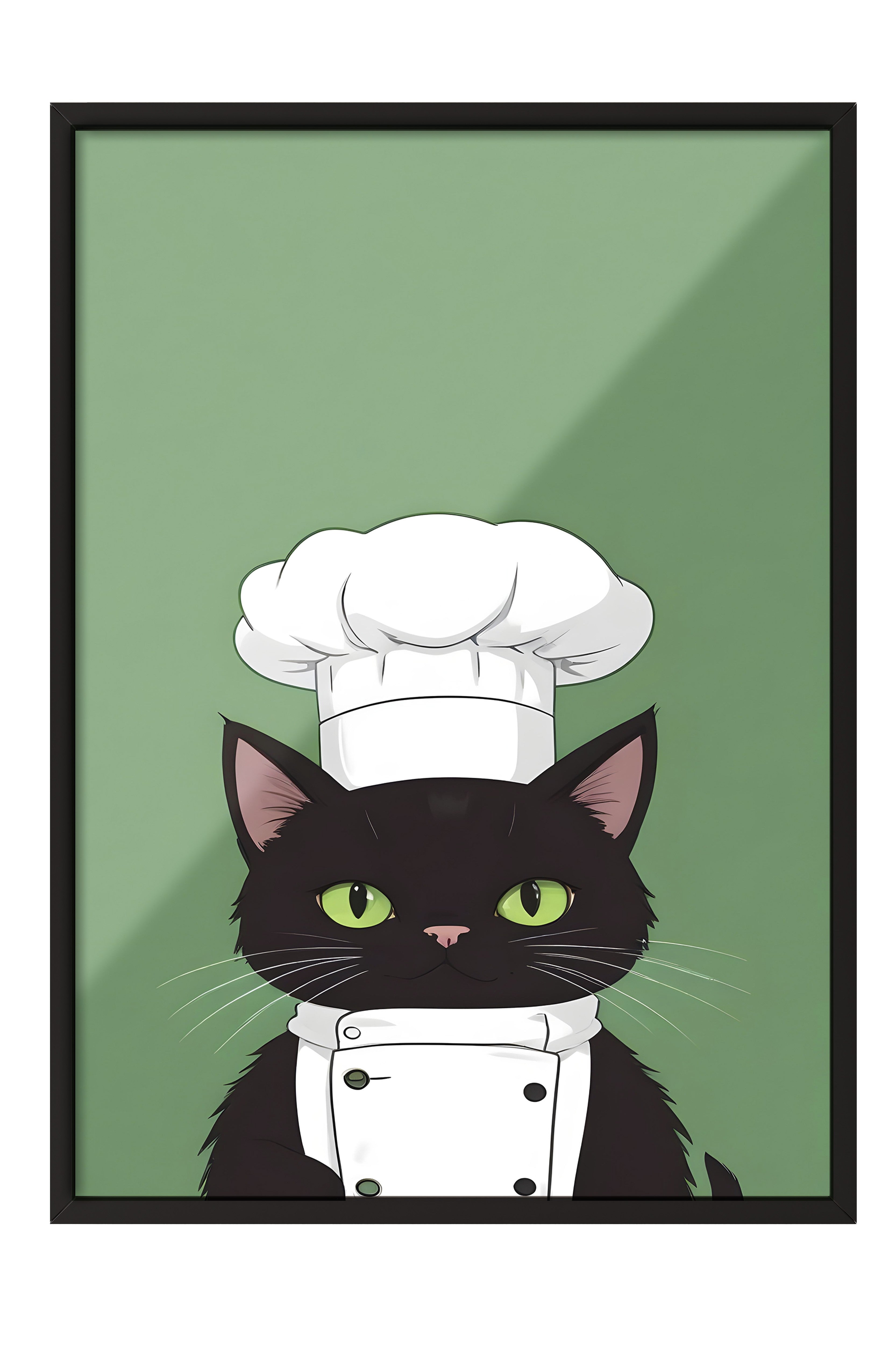 Siyah Çerçeveli Tablo, Chef Cat, Comfort Serisi Mutfak Duvar Tablosu, NO:109147
