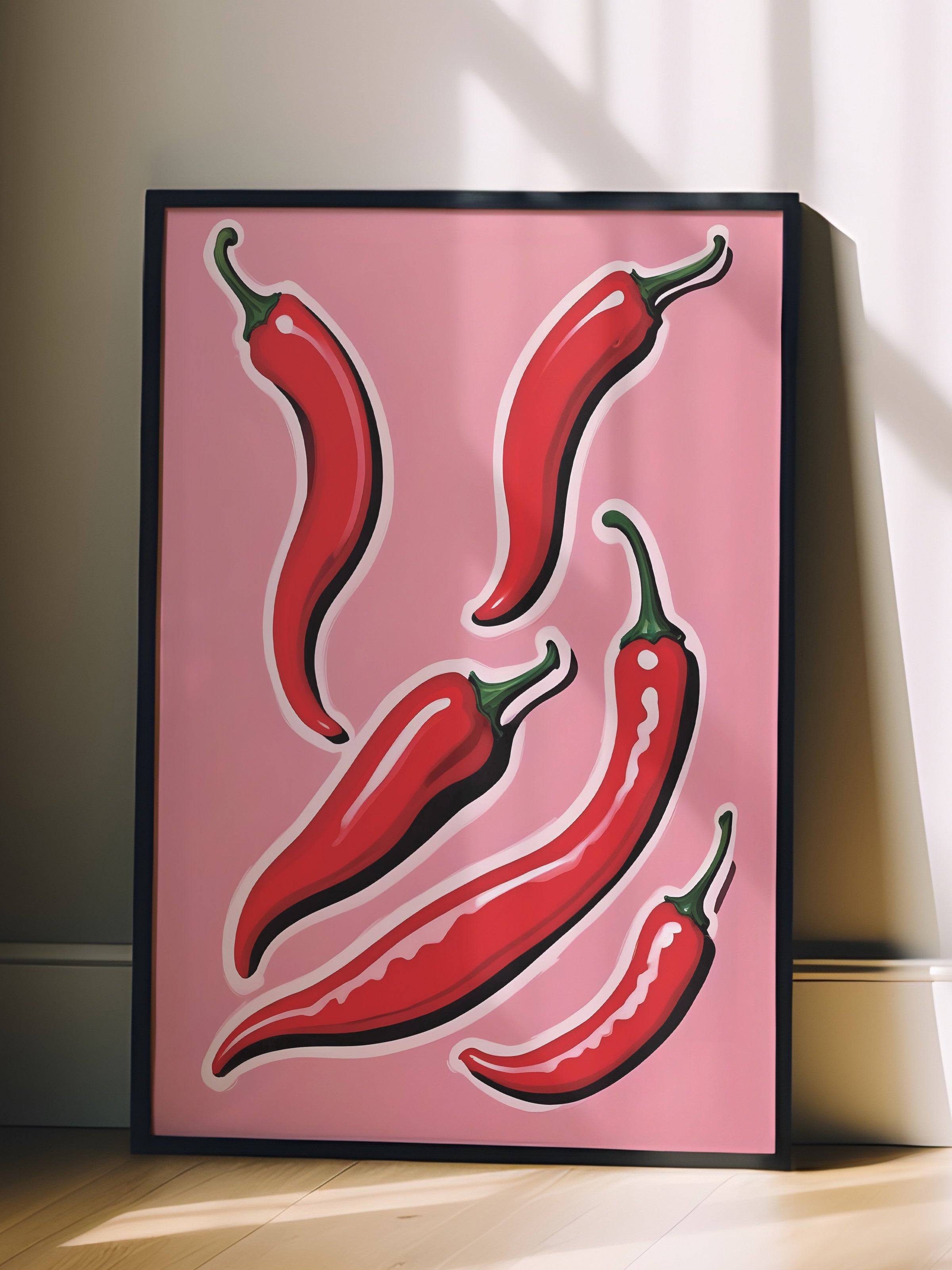 Siyah Çerçeveli Tablo, Chili Pepper, Comfort Serisi Mutfak Duvar Tablosu, NO:109057