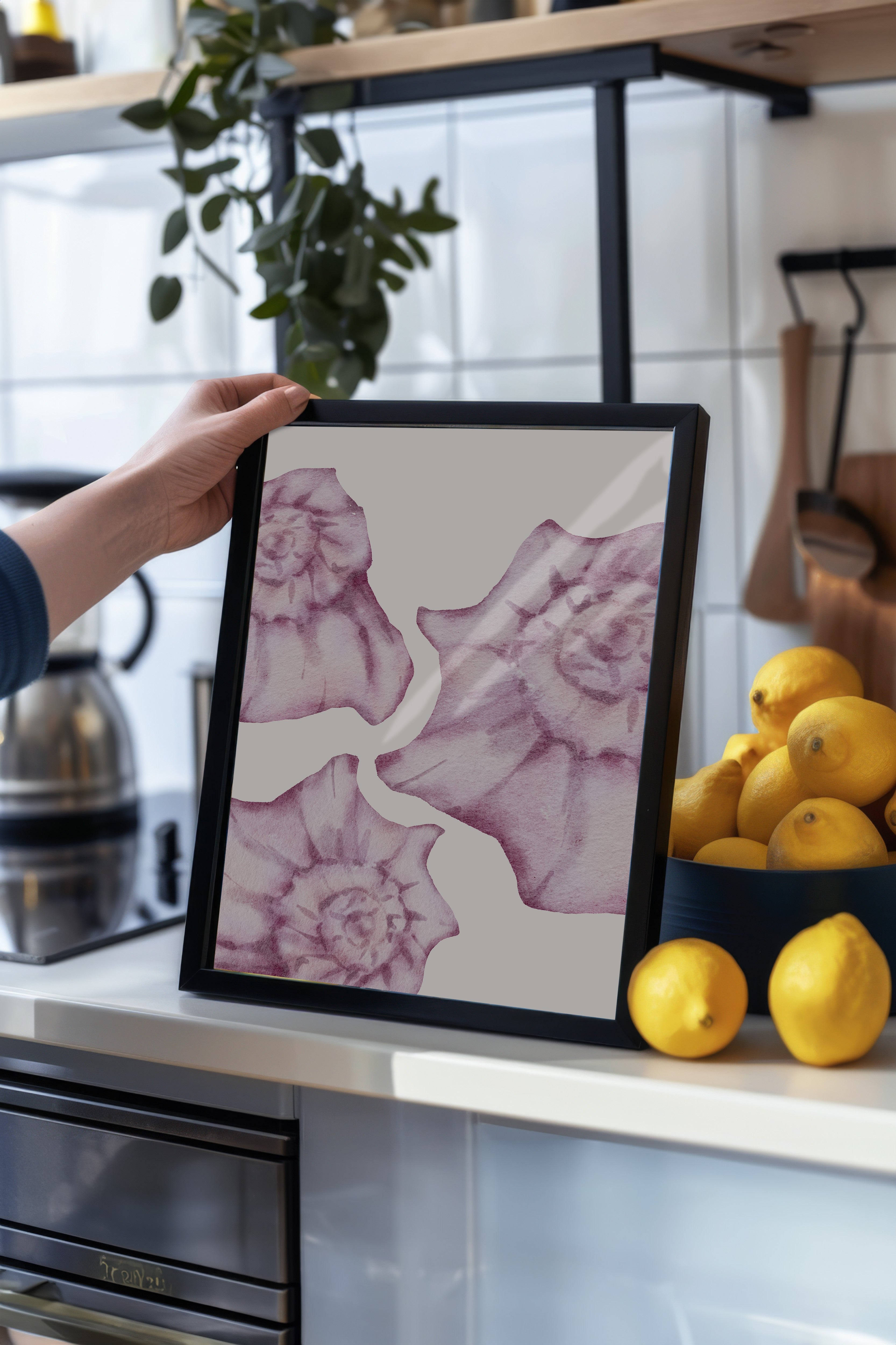 Siyah Çerçeveli Tablo, Çiçekler, sulu boya, Botanical, Pastel Tonlar, Pembe Renk Poster, 2025 Yaz Seçkisi, NO:109856