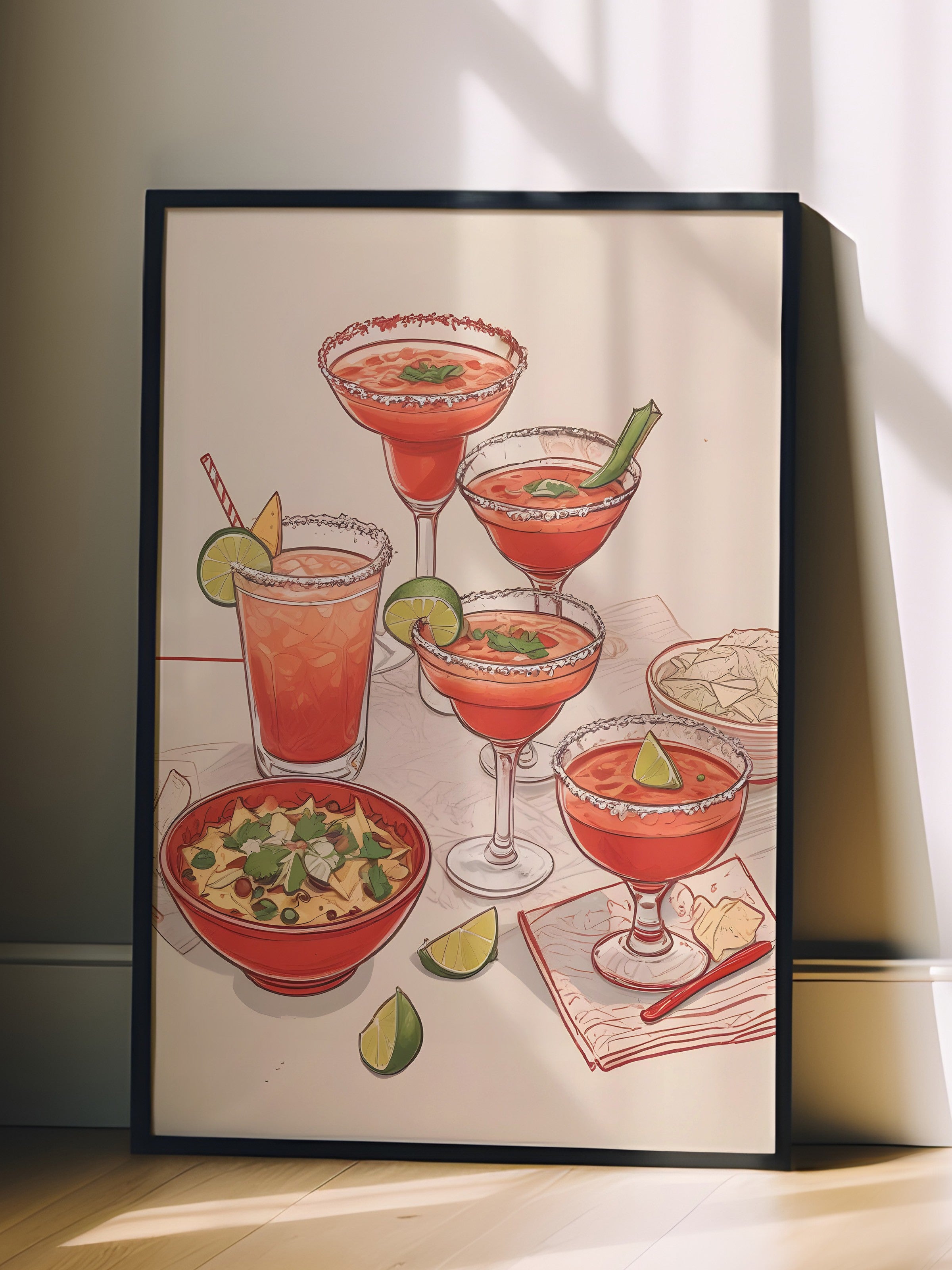 Siyah Çerçeveli Tablo, Coctails & Lime, Comfort Serisi Mutfak Duvar Tablosu, NO:109096
