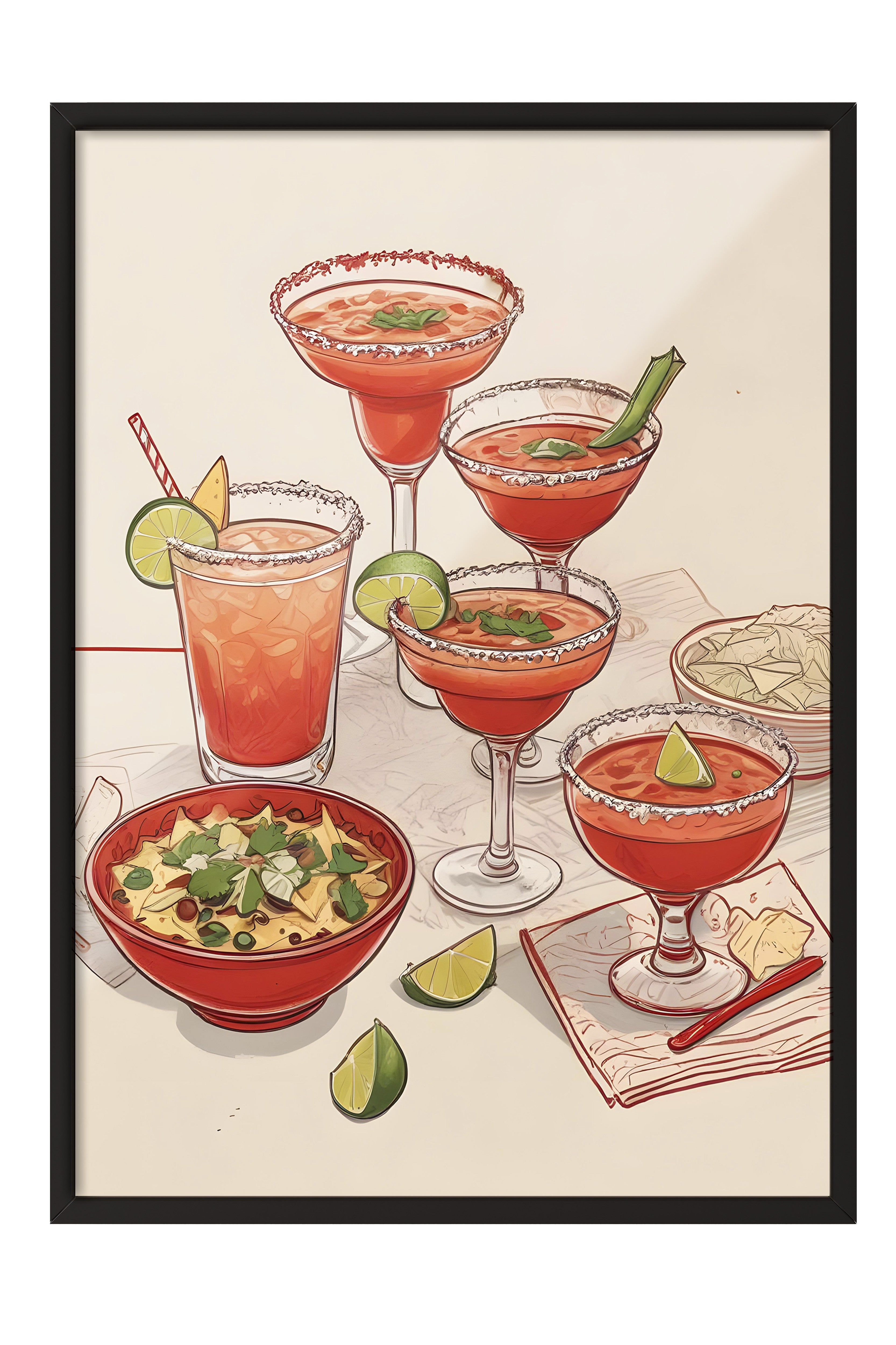 Siyah Çerçeveli Tablo, Coctails & Lime, Comfort Serisi Mutfak Duvar Tablosu, NO:109096