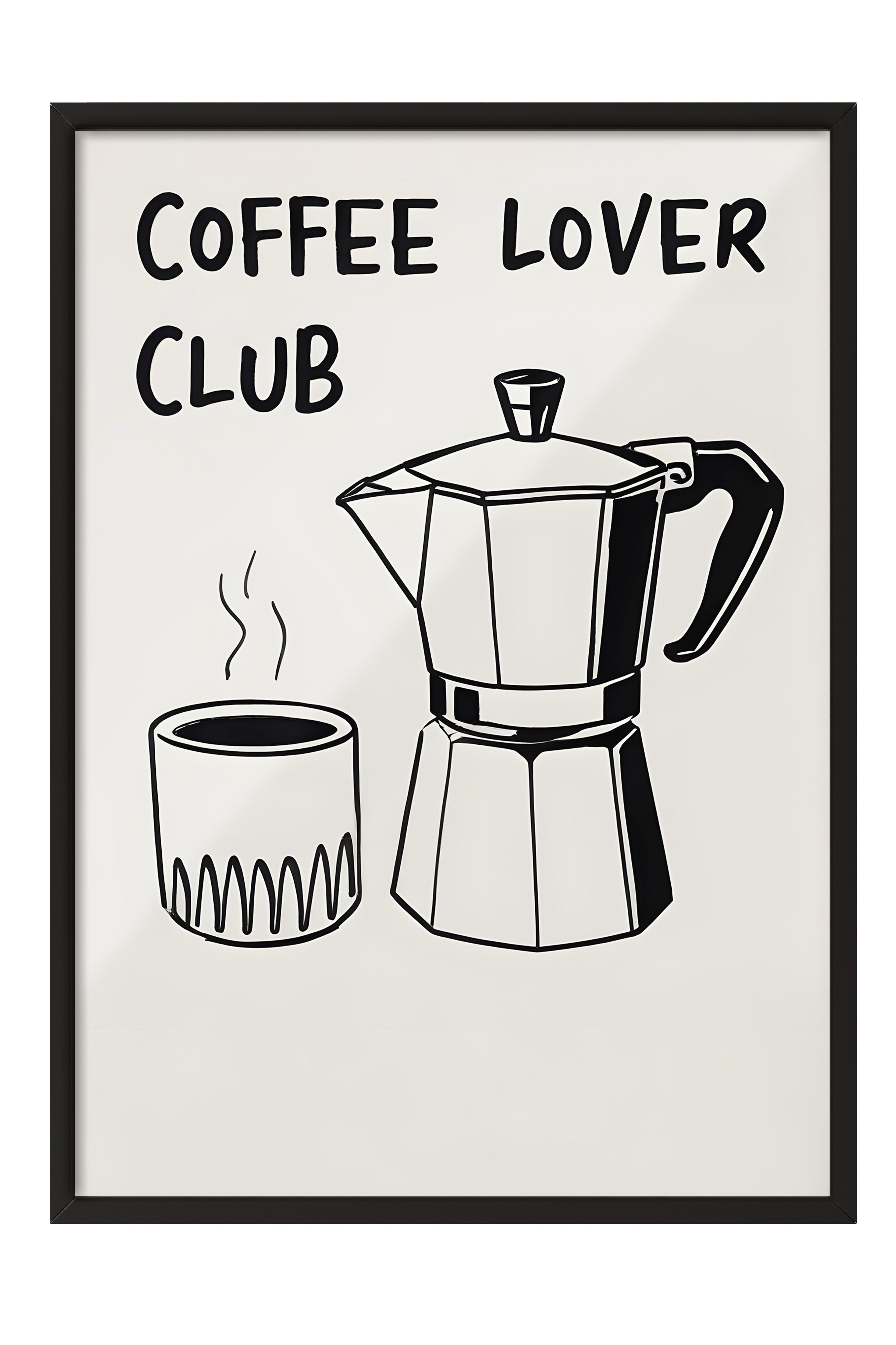 Siyah Çerçeveli Tablo, Coffee Lover Club, Comfort Serisi Mutfak Duvar Tablosu, NO:109115