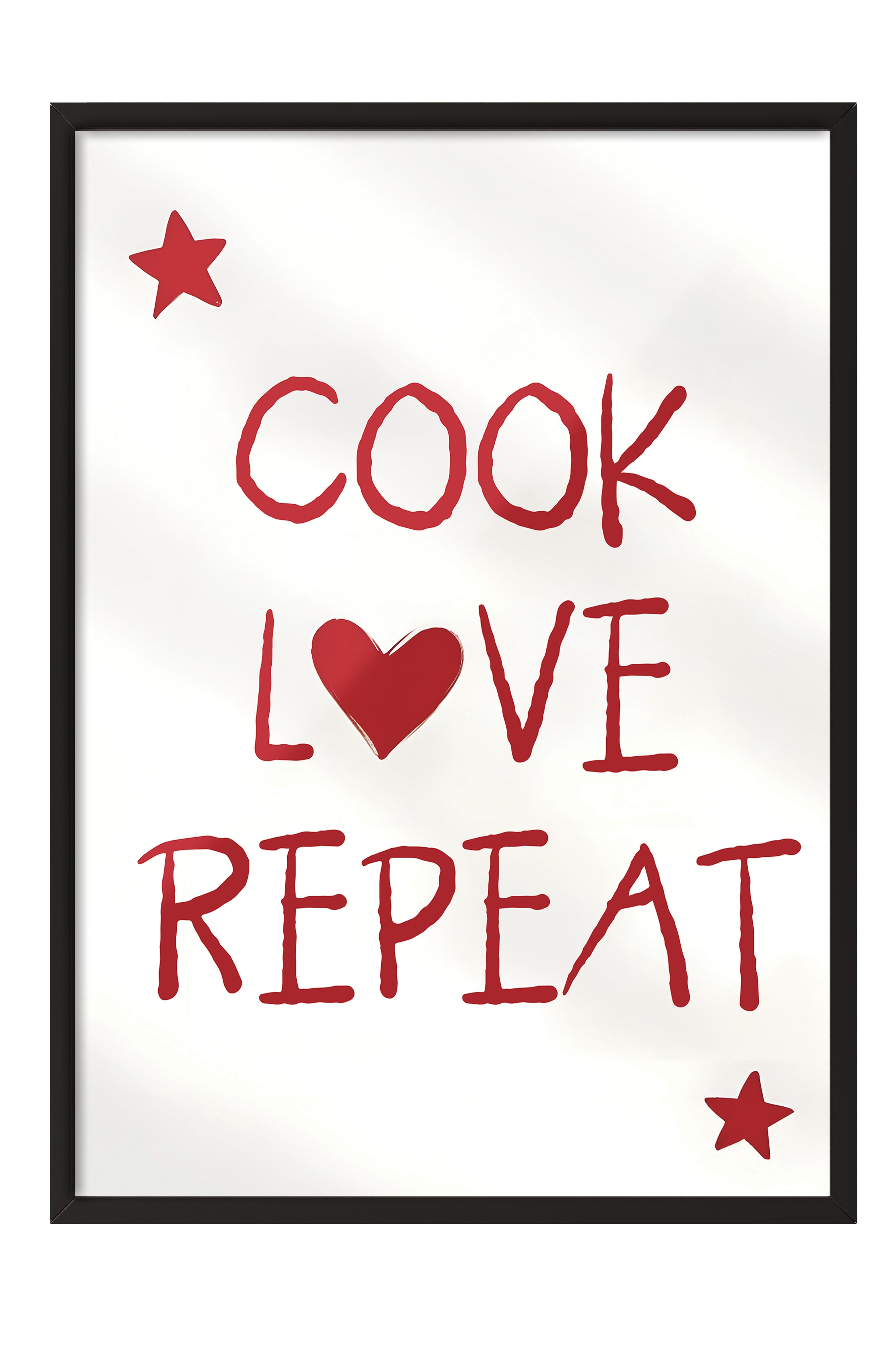 Siyah Çerçeveli Tablo, Cook, Love, Repeat, Comfort Serisi Mutfak Duvar Tablosu, NO:109051