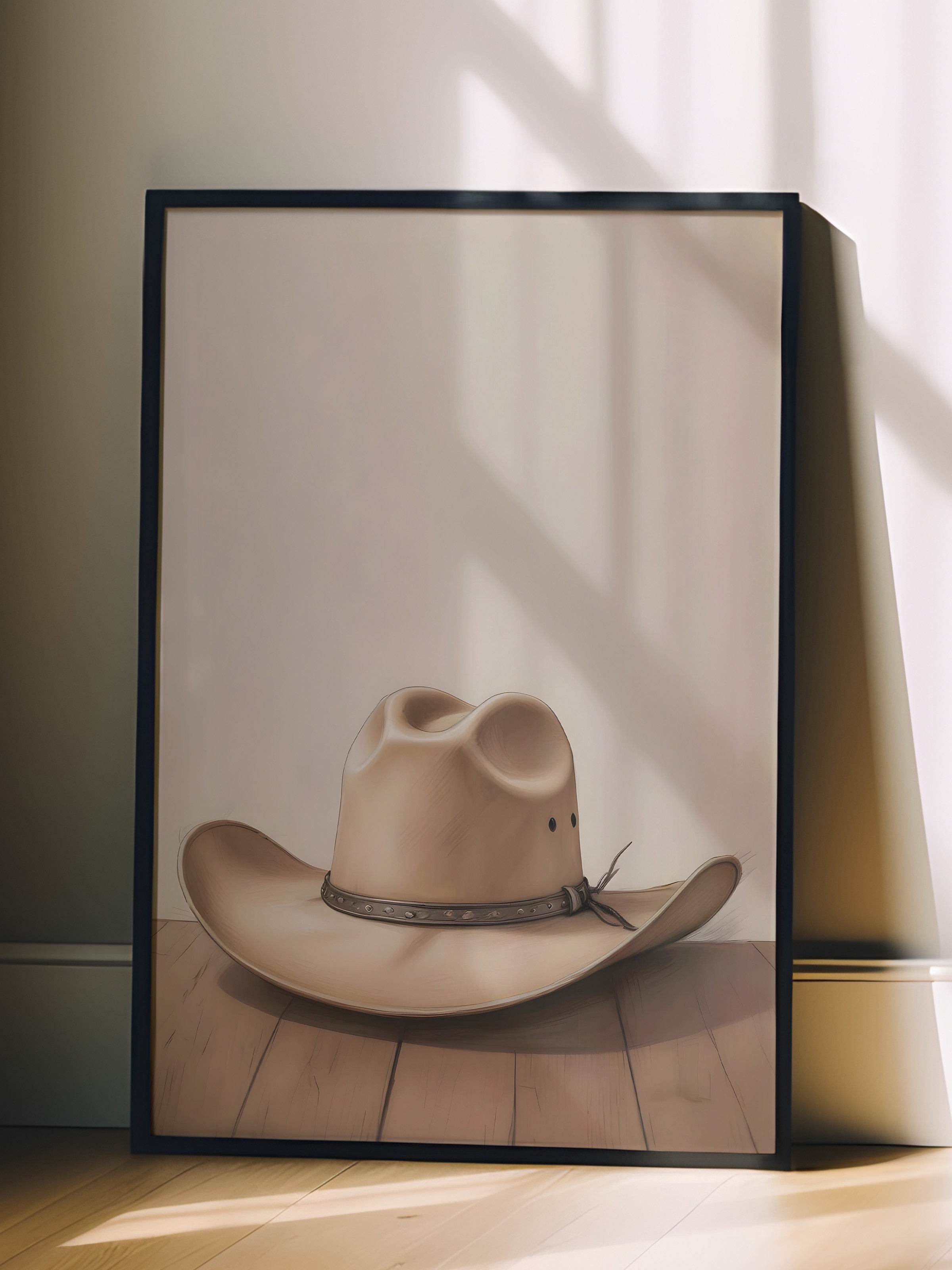 Siyah Çerçeveli Tablo, Cowboy Hat, Comfort Serisi Mutfak Duvar Tablosu, NO:108956