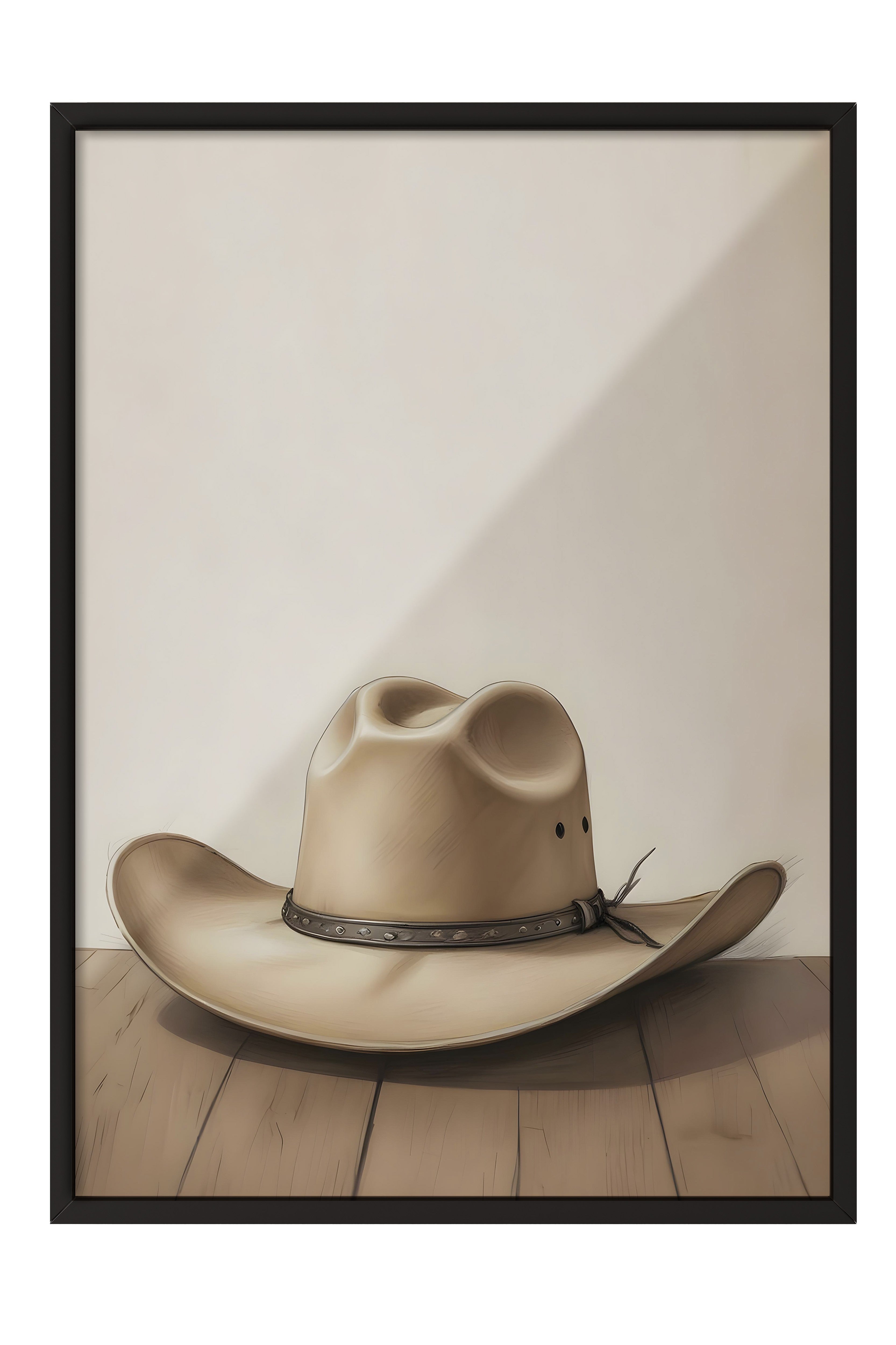 Siyah Çerçeveli Tablo, Cowboy Hat, Comfort Serisi Mutfak Duvar Tablosu, NO:108956