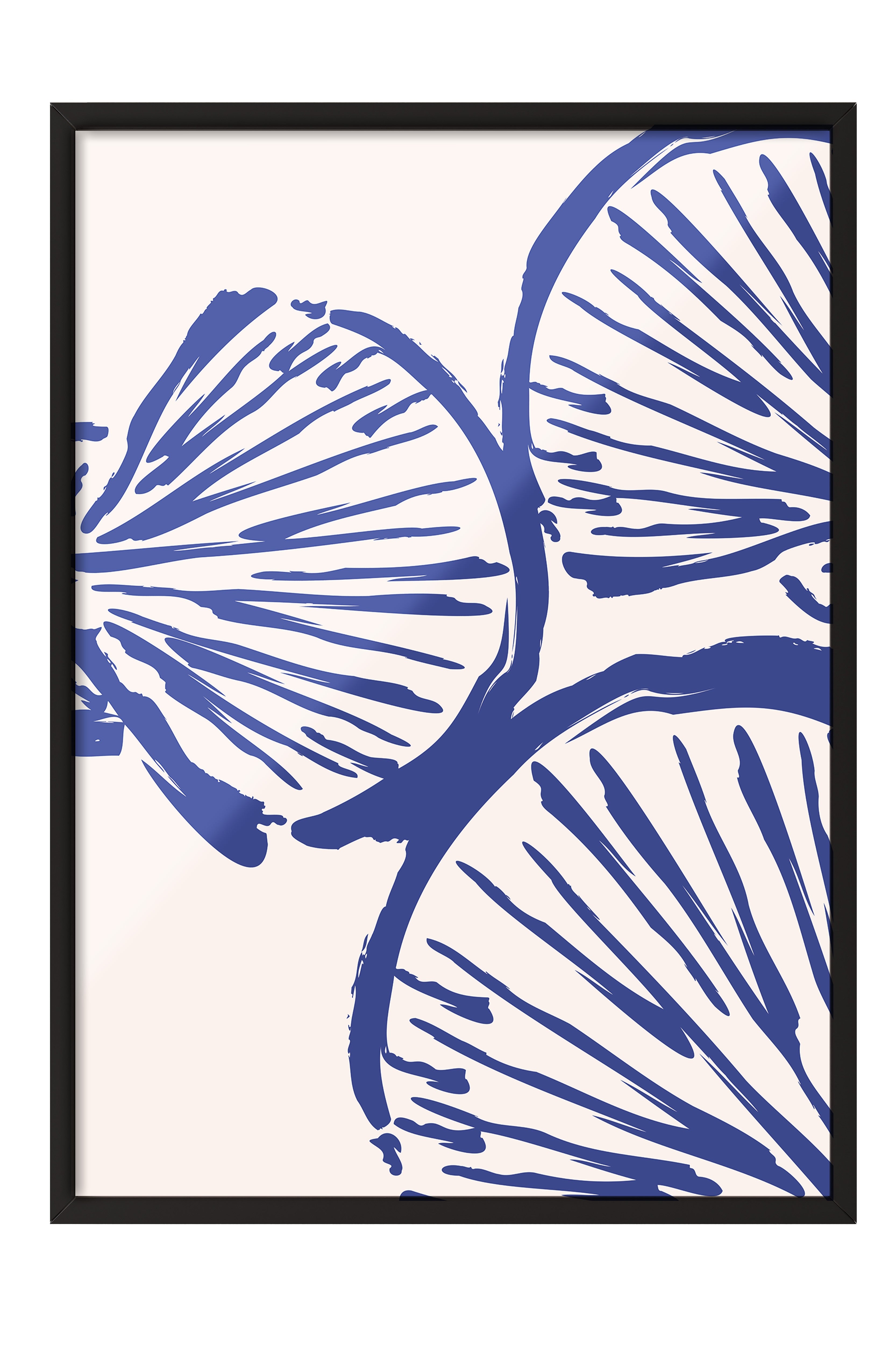 Siyah Çerçeveli Tablo, Desenler, Yapraklar, Art Nouveau, Mavi, Bej Renk Poster, 2025 Yaz Seçkisi, NO:109834