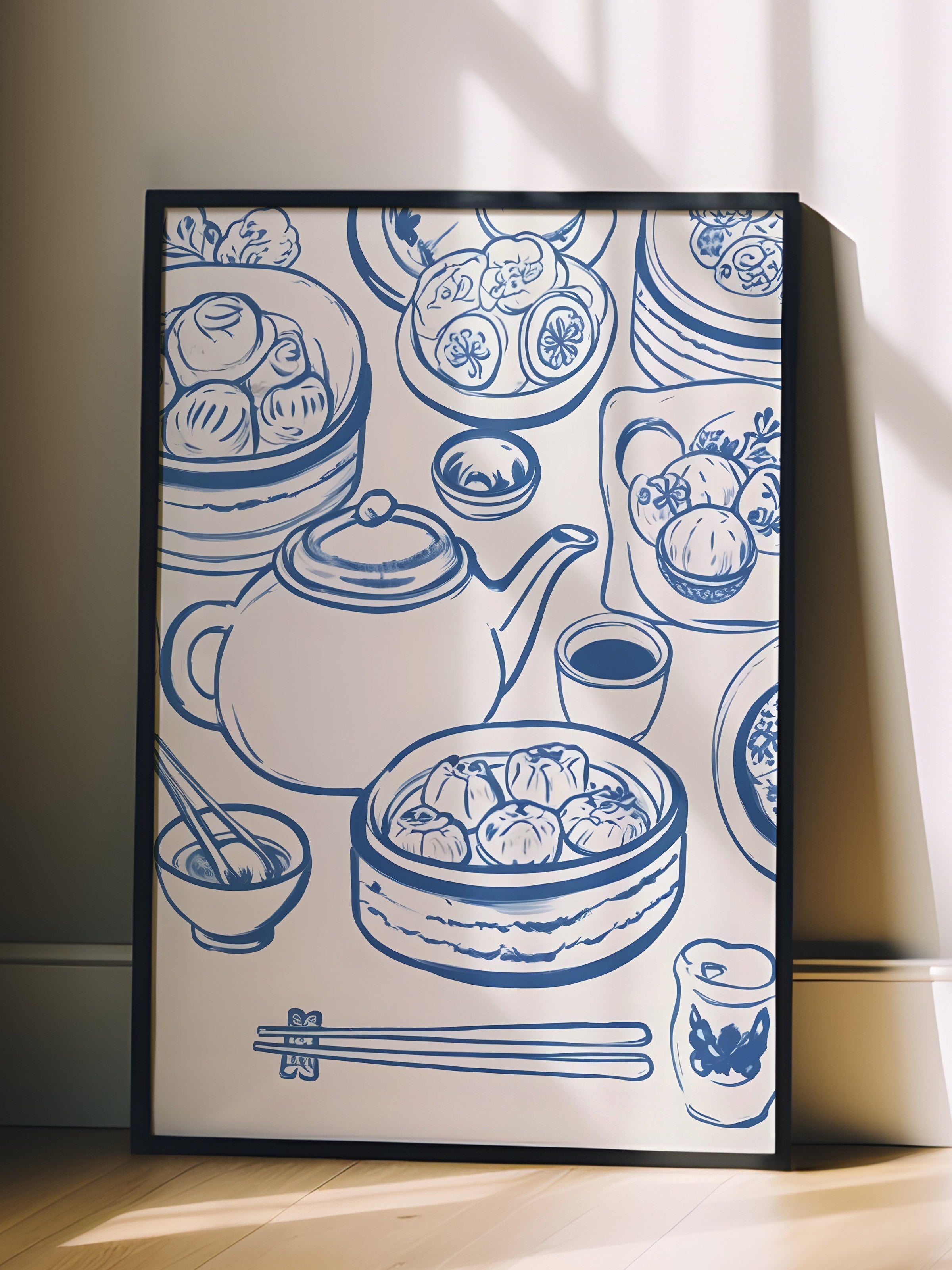 Siyah Çerçeveli Tablo, Dumpling Table, Comfort Serisi Mutfak Duvar Tablosu, NO:109119