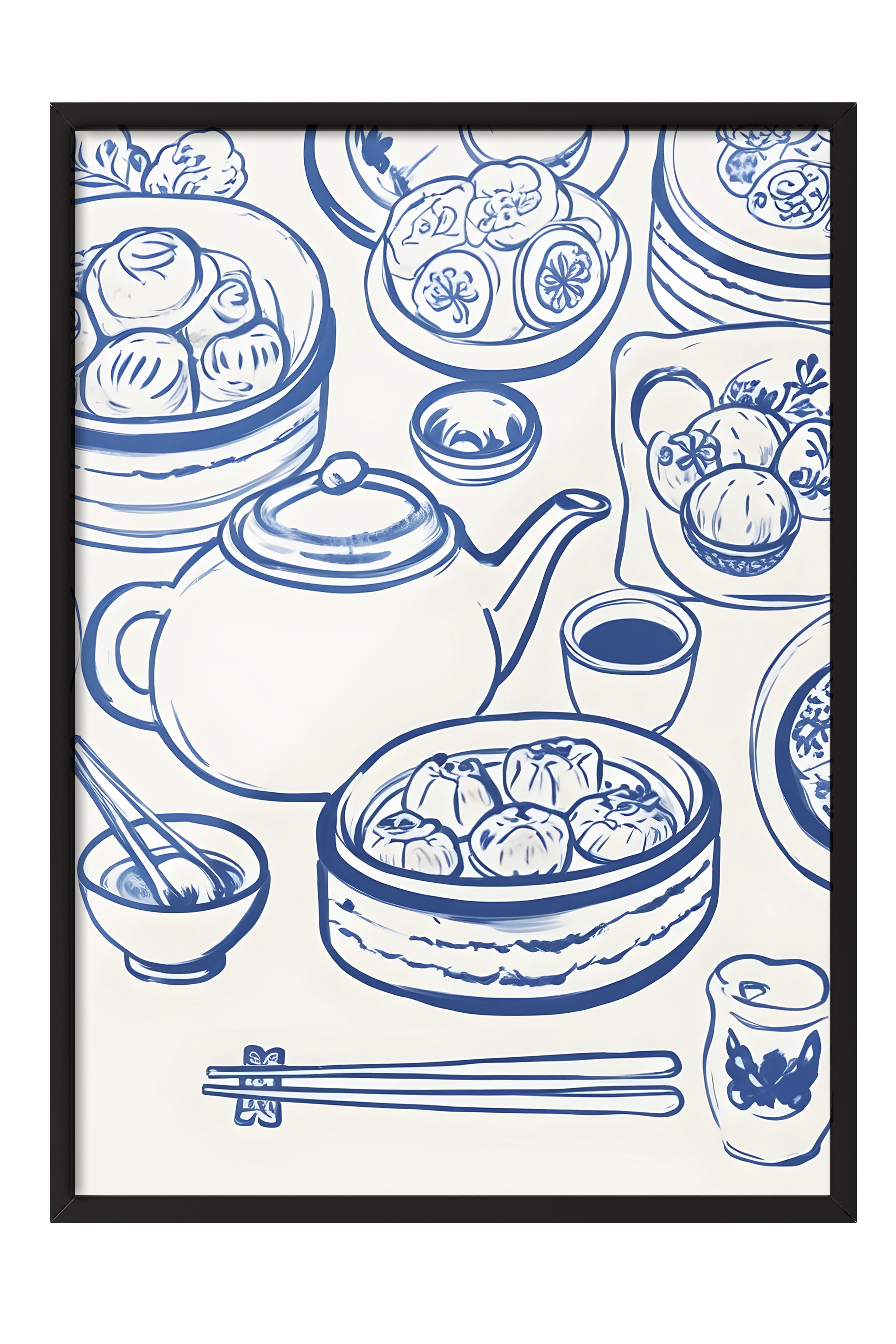 Siyah Çerçeveli Tablo, Dumpling Table, Comfort Serisi Mutfak Duvar Tablosu, NO:109119