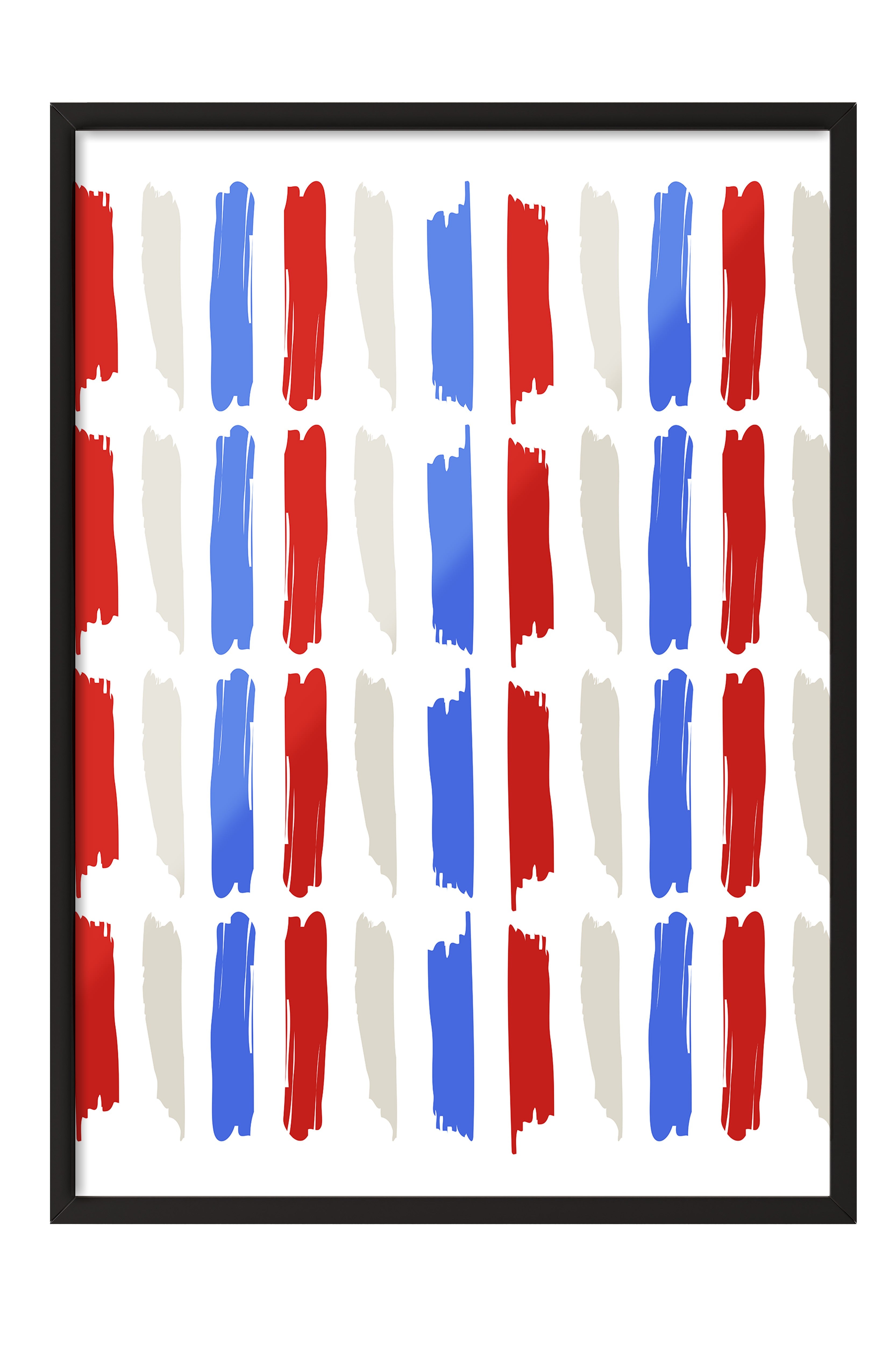 Siyah Çerçeveli Tablo, Fırça darbeleri, Minimalist, Düz İllüstrasyon, Kırmızı, Mavi Renk Poster, 2025 Yaz Seçkisi, NO:109820