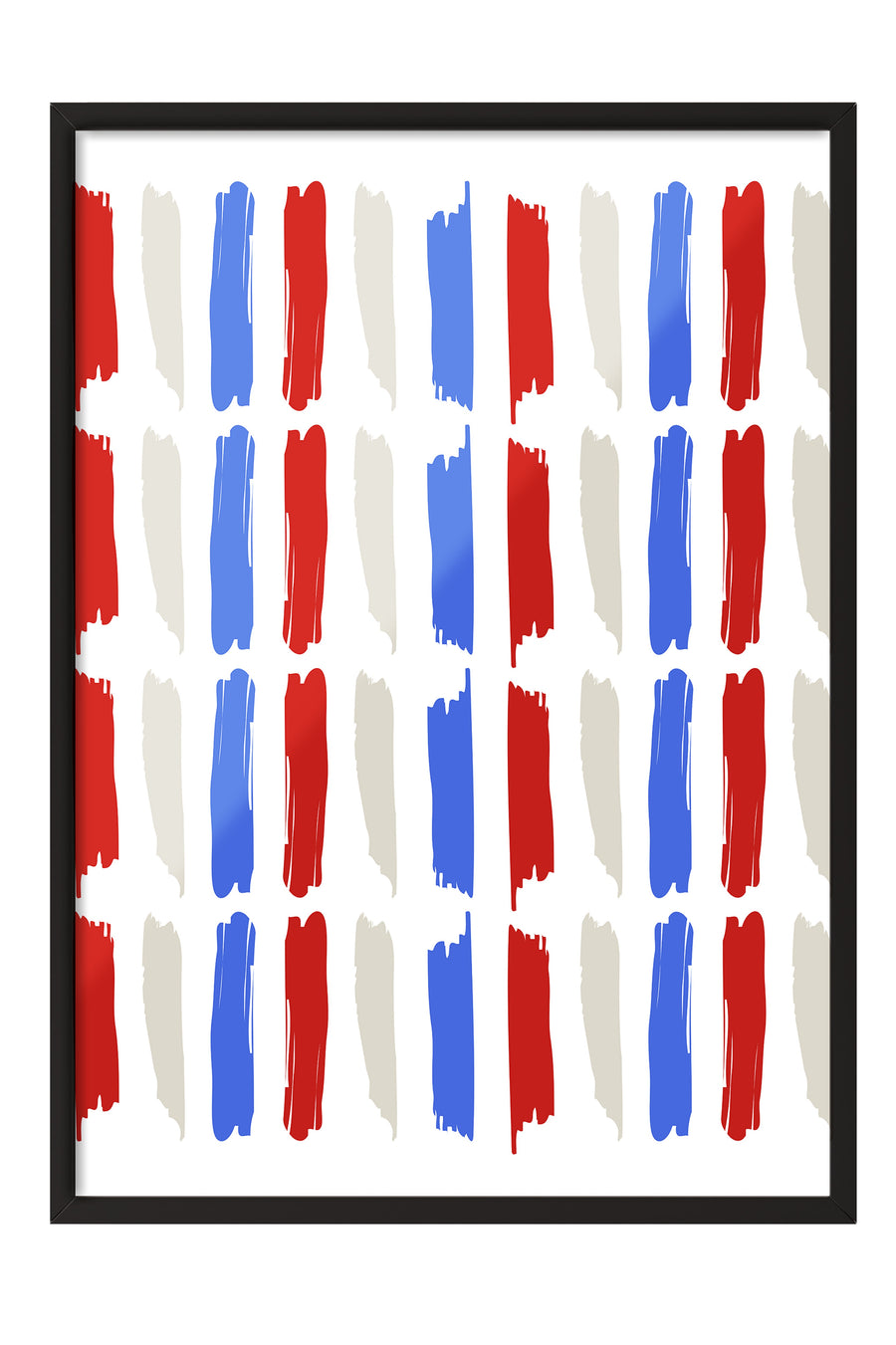 Siyah Çerçeveli Tablo, Fırça darbeleri, Minimalist, Düz İllüstrasyon, Kırmızı, Mavi Renk Poster, 2025 Yaz Seçkisi, NO:109820