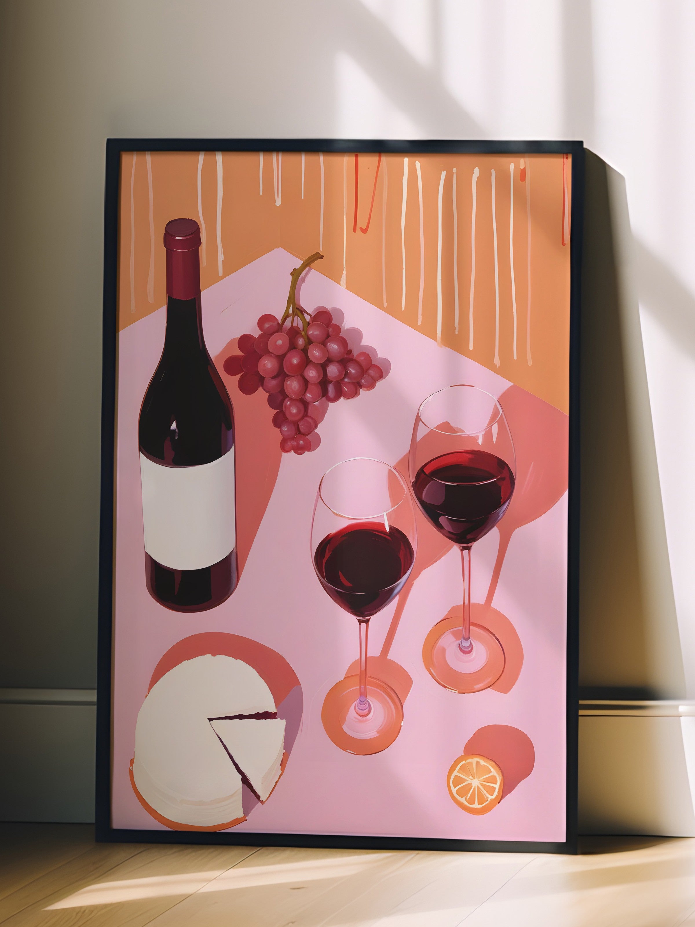 Siyah Çerçeveli Tablo, Grapes & Wine, Comfort Serisi Mutfak Duvar Tablosu, NO:109097