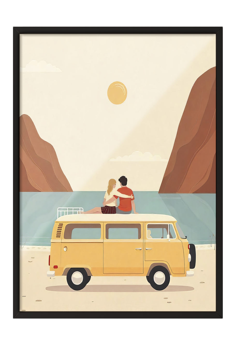 Göl Kenarında Manzaralı Karavan Poster Poster – Siyah Çerçeveli Tablo