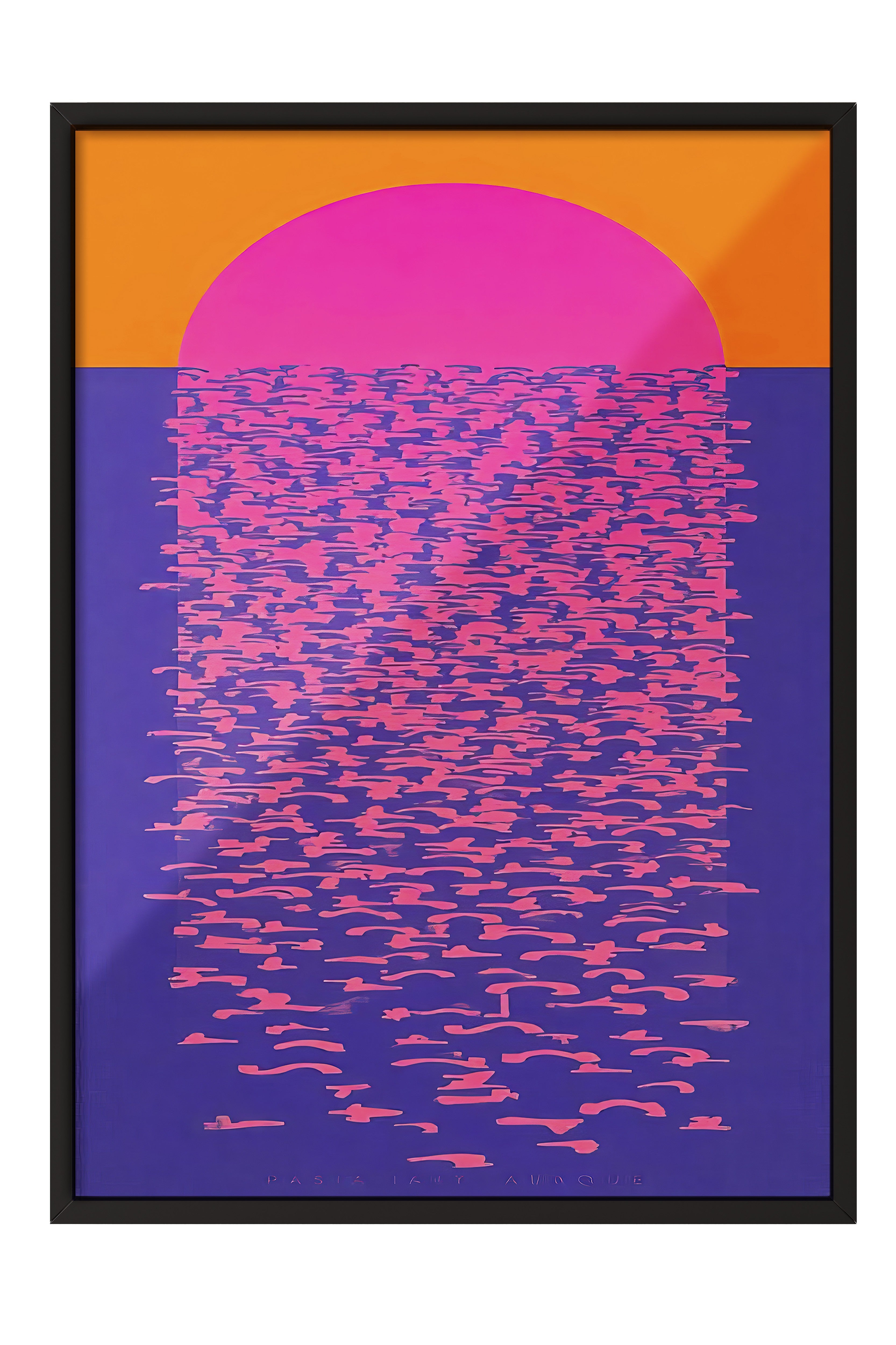 Siyah Çerçeveli Tablo, Güneşin Yansıması, İllüstrasyon, Maximalist, Mavi Renk Poster, 2025 Yaz Seçkisi, NO:109758