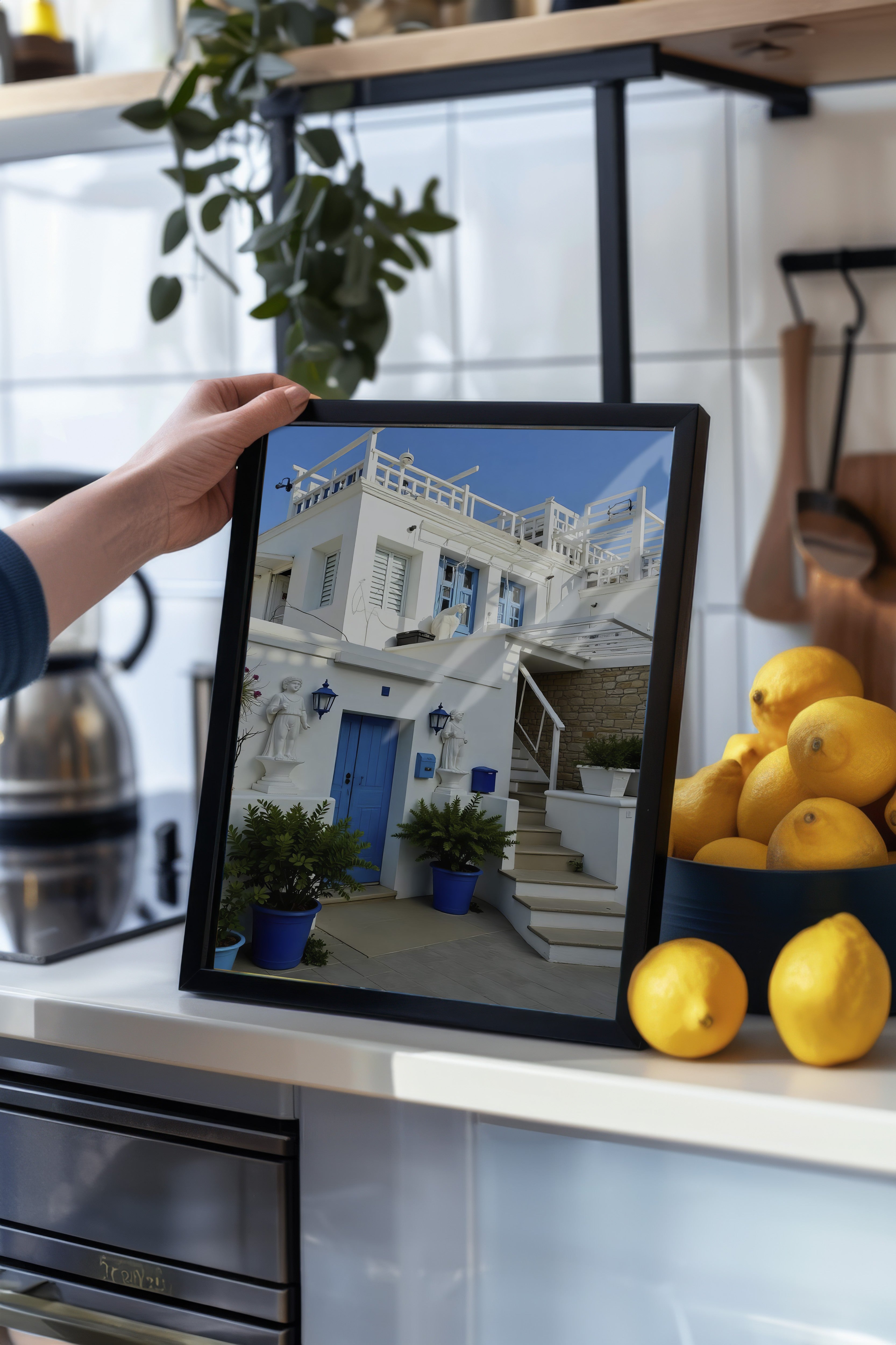 Siyah Çerçeveli Tablo, Harika Ev, Fotoğraf, Mavi Renk Poster, 2025 Yaz Seçkisi, NO:109711