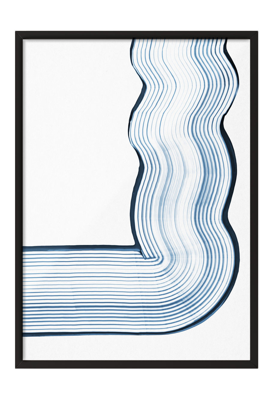 Mavi Dalgalı Çizgiler Minimalist Beyaz Poster – Siyah Çerçeveli Tablo