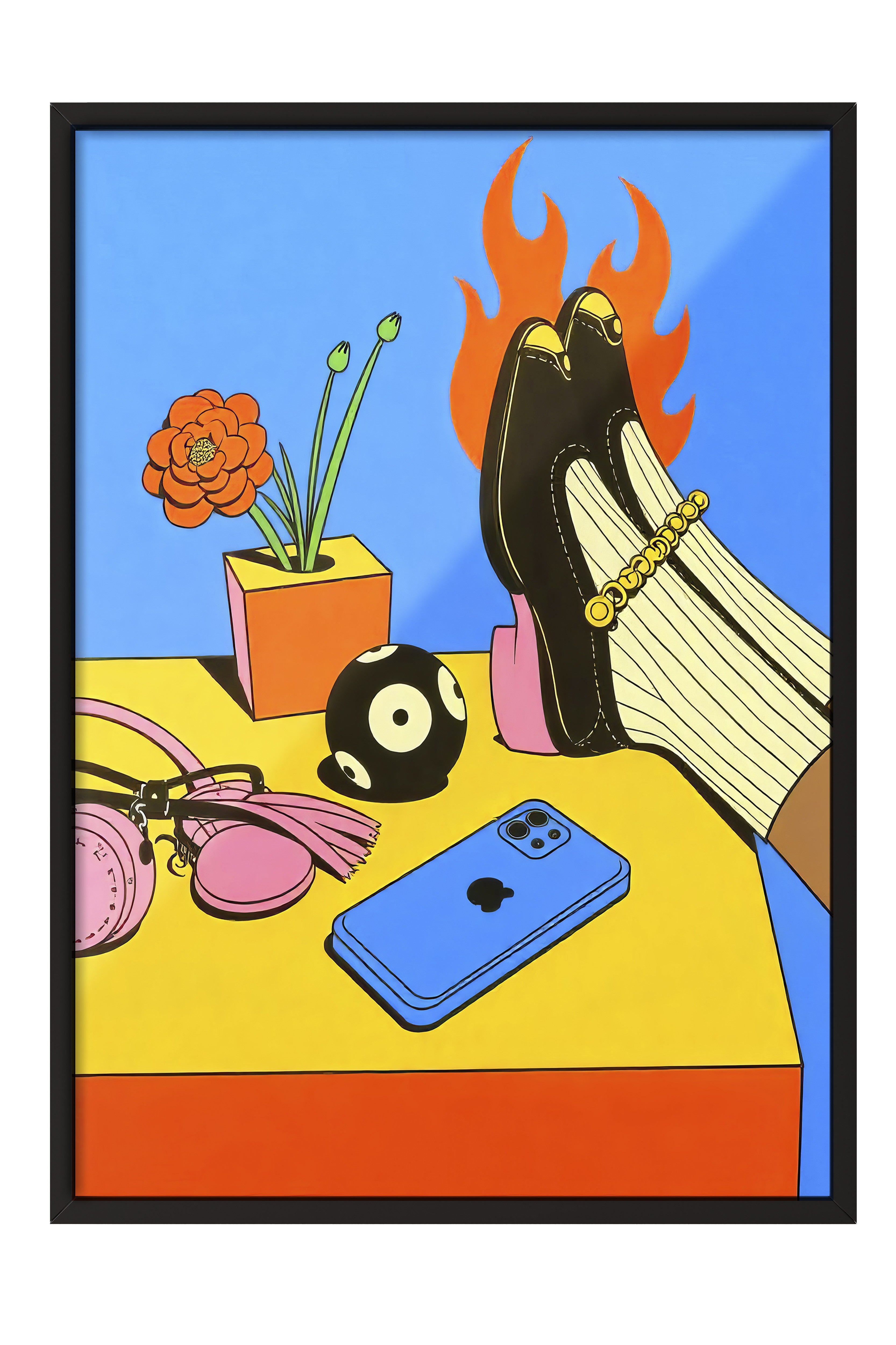 Siyah Çerçeveli Tablo, Havalı Ayakkabılar, İllüstrasyon, Maximalist, Kırmızı Renk Poster, 2025 Yaz Seçkisi, NO:109783
