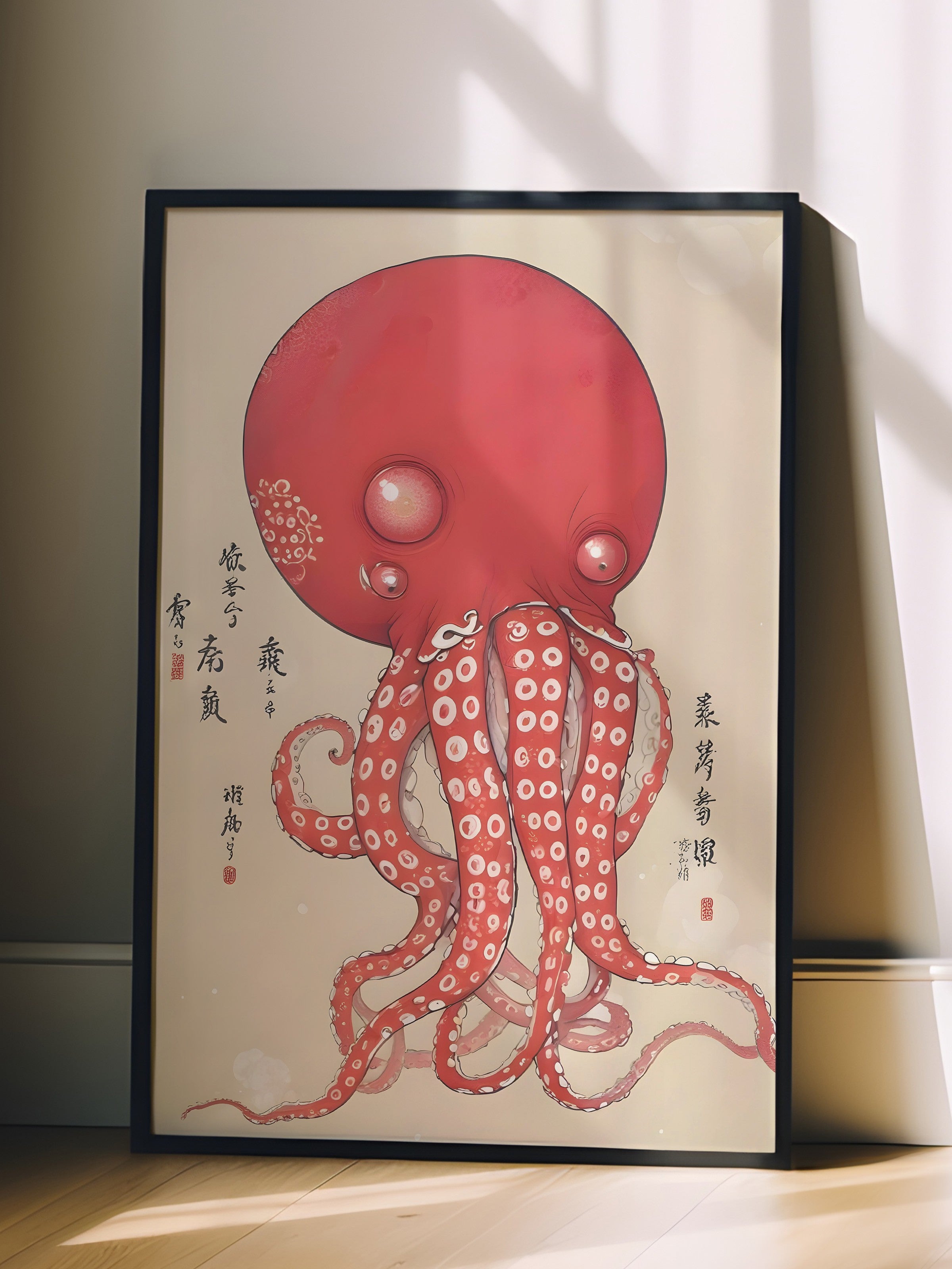 Siyah Çerçeveli Tablo, Japanese Octopus, Comfort Serisi Poster ve Duvar Tablosu, NO:108922