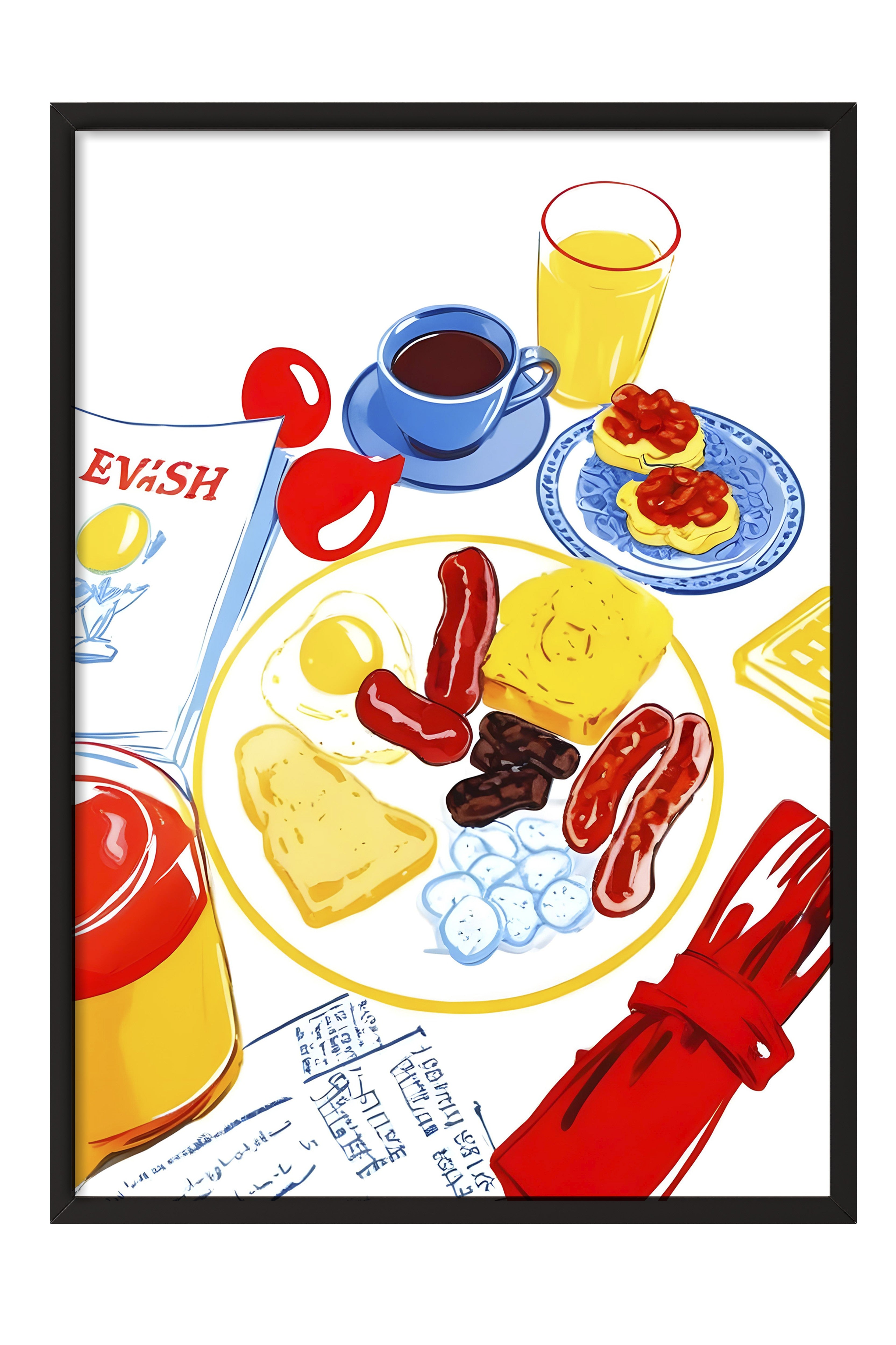 Siyah Çerçeveli Tablo, Just A Breakfast, Comfort Serisi Mutfak Duvar Tablosu, NO:109157
