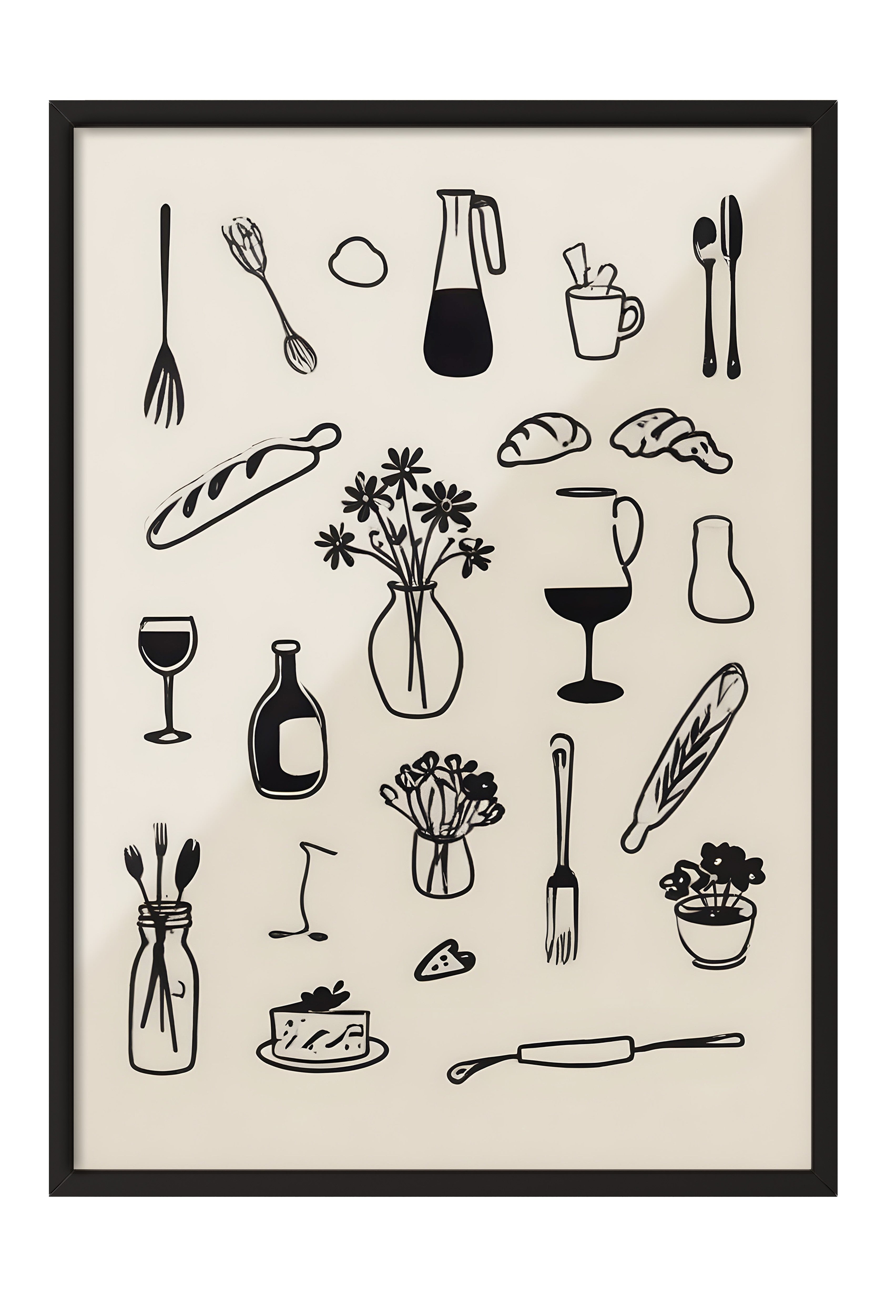 Siyah Çerçeveli Tablo, Kitchenware, Comfort Serisi Mutfak Duvar Tablosu, NO:109114