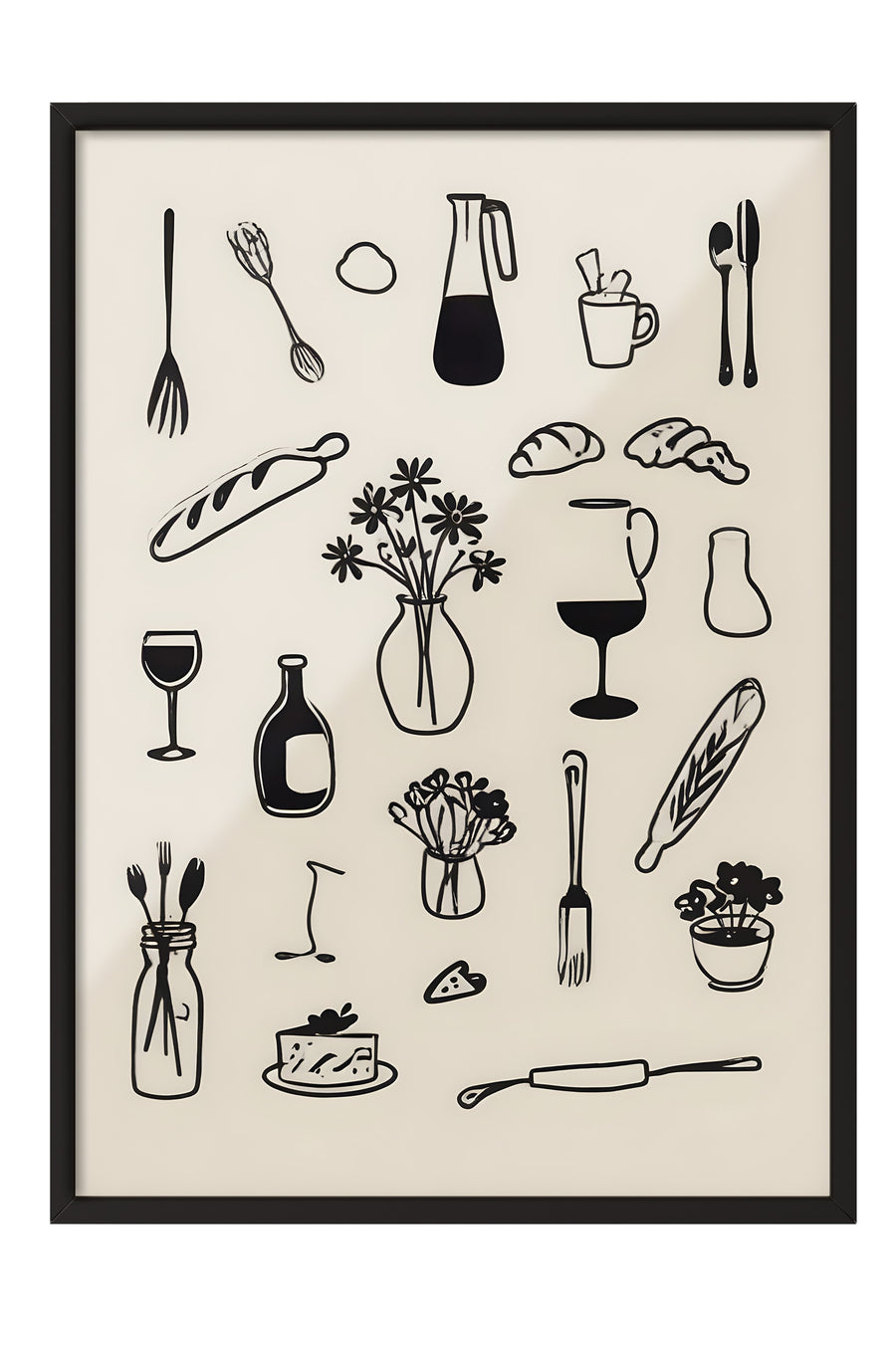 Siyah Çerçeveli Tablo, Kitchenware, Comfort Serisi Mutfak Duvar Tablosu, NO:109114
