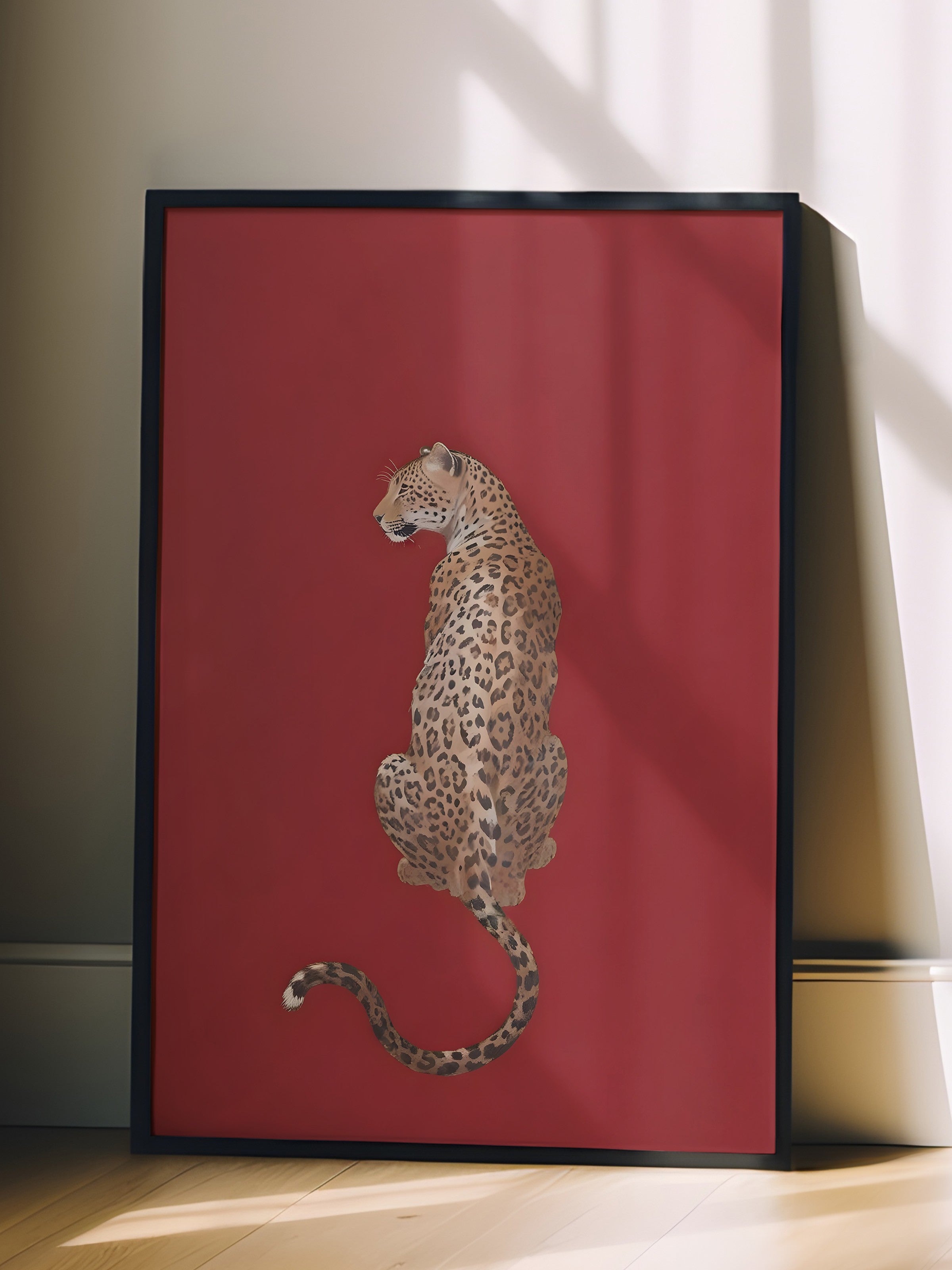 Siyah Çerçeveli Tablo, Kırmızı Leopar, Comfort Serisi Poster ve Duvar Tablosu, NO:108954