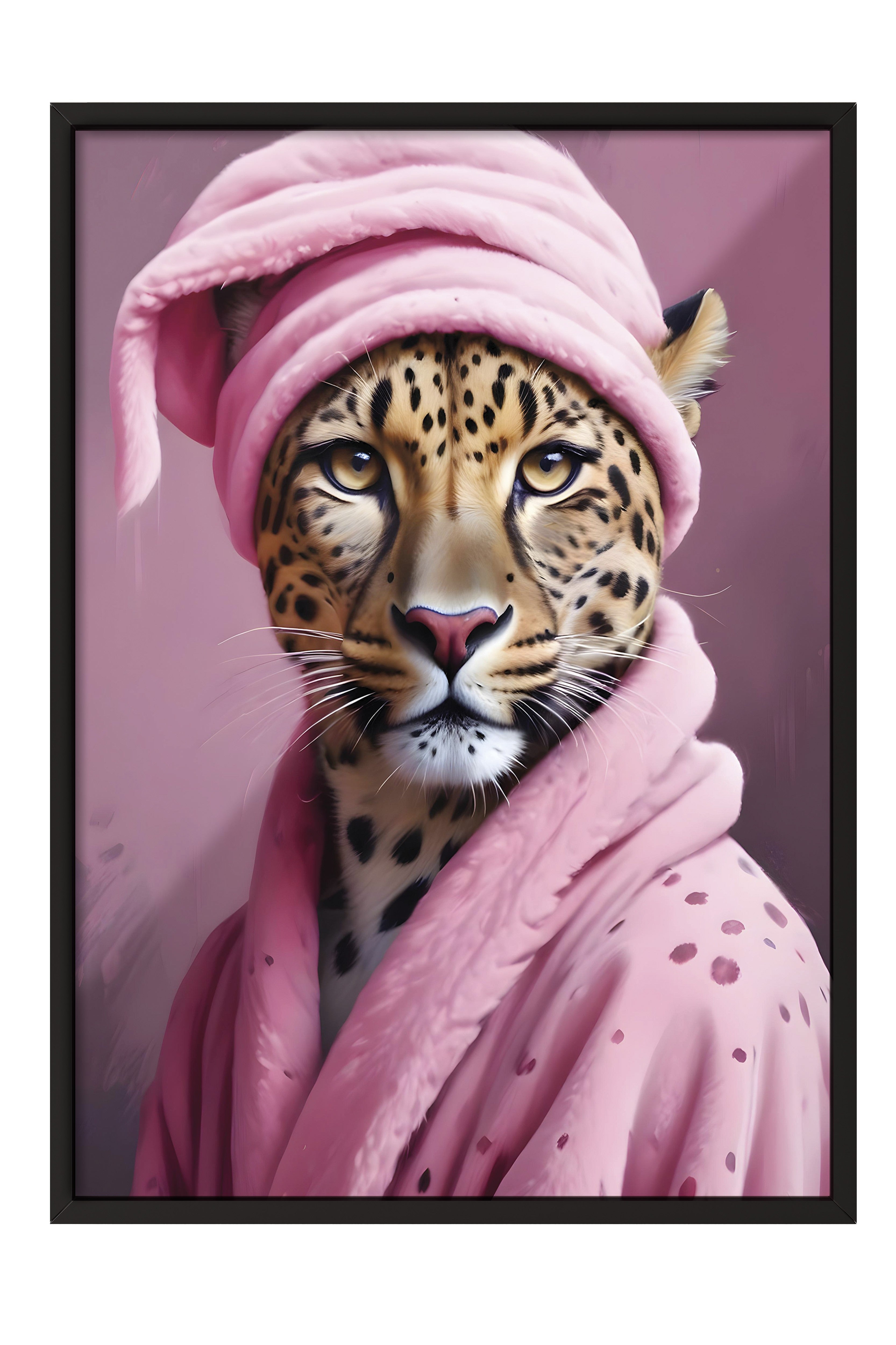 Siyah Çerçeveli Tablo, Leopard In A Bathrobe, Comfort Serisi Poster ve Duvar Tablosu, NO:108927