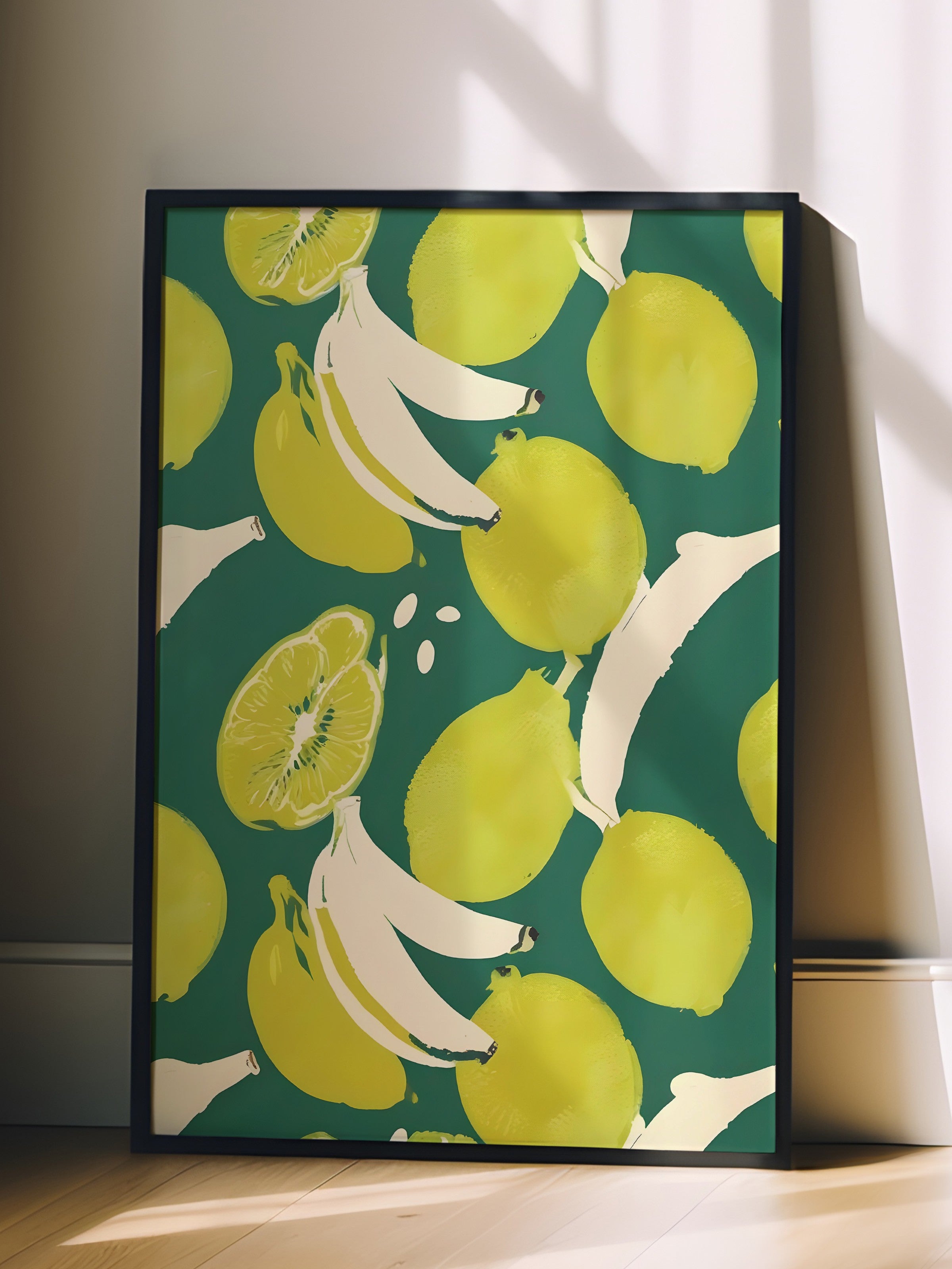 Siyah Çerçeveli Tablo, Limes With Banana, Comfort Serisi Mutfak Duvar Tablosu, NO:109122