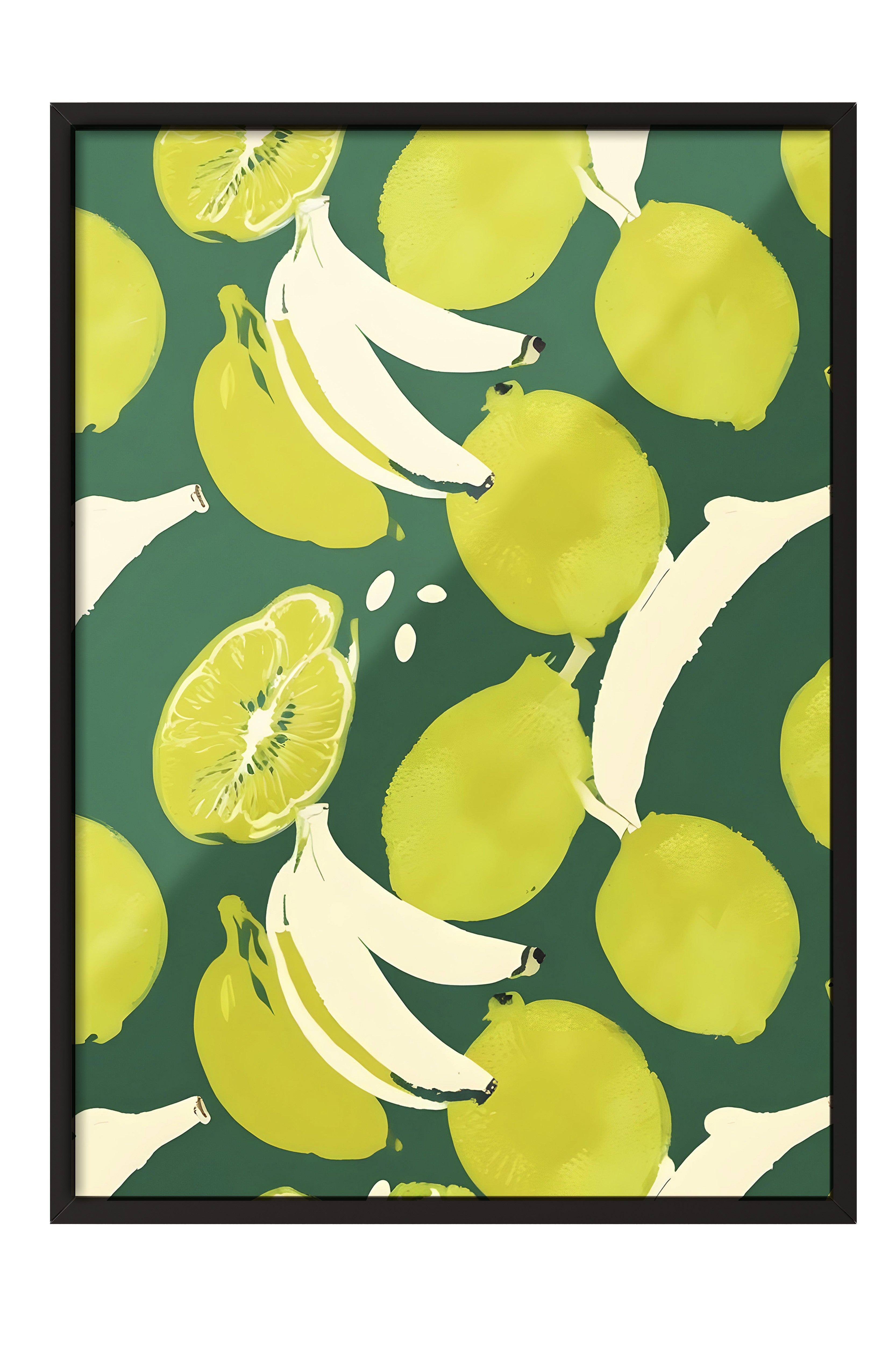 Siyah Çerçeveli Tablo, Limes With Banana, Comfort Serisi Mutfak Duvar Tablosu, NO:109122