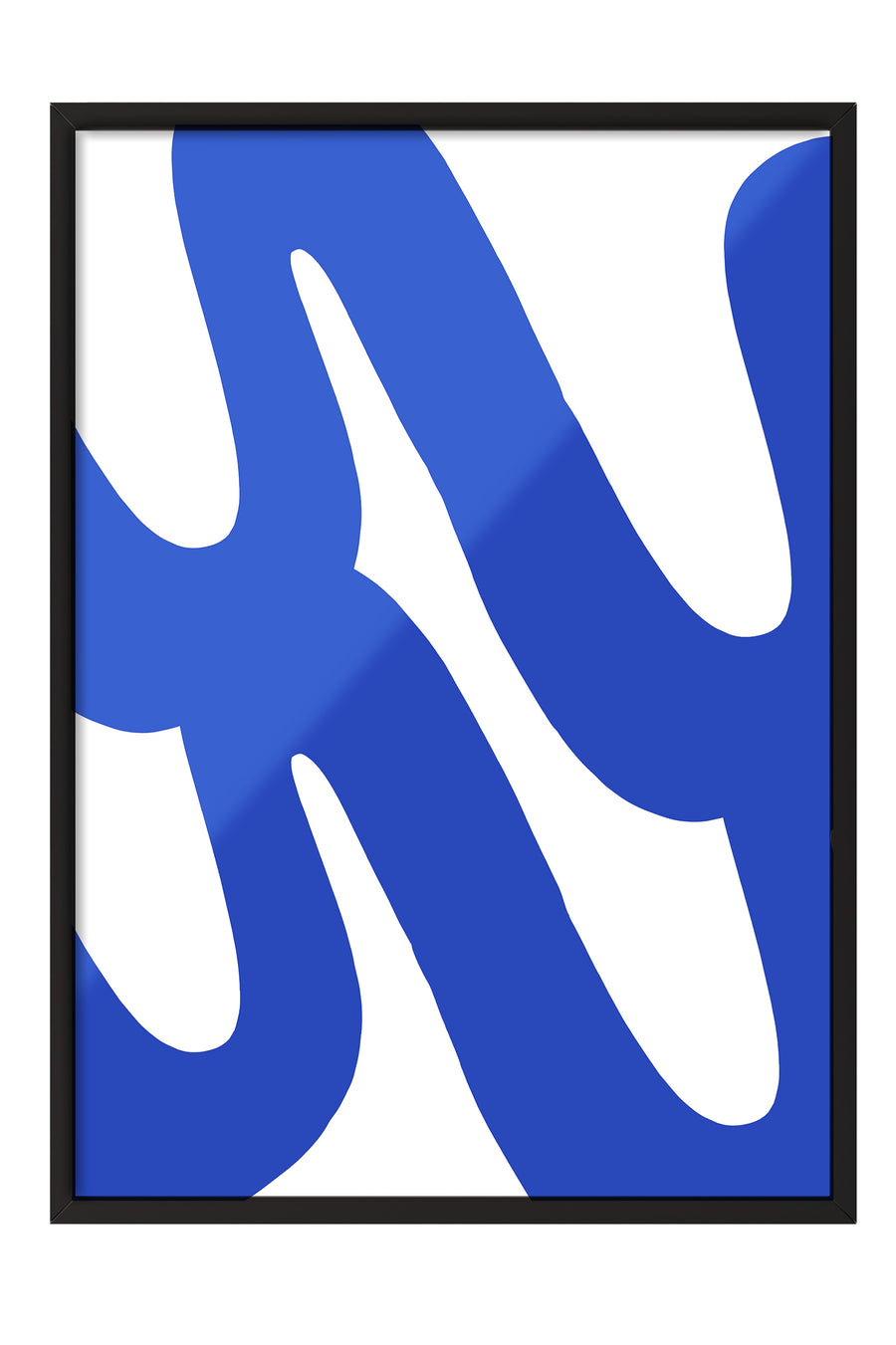Mavi Akışkan Şekiller Minimalist Beyaz Poster – Siyah Çerçeveli Tablo