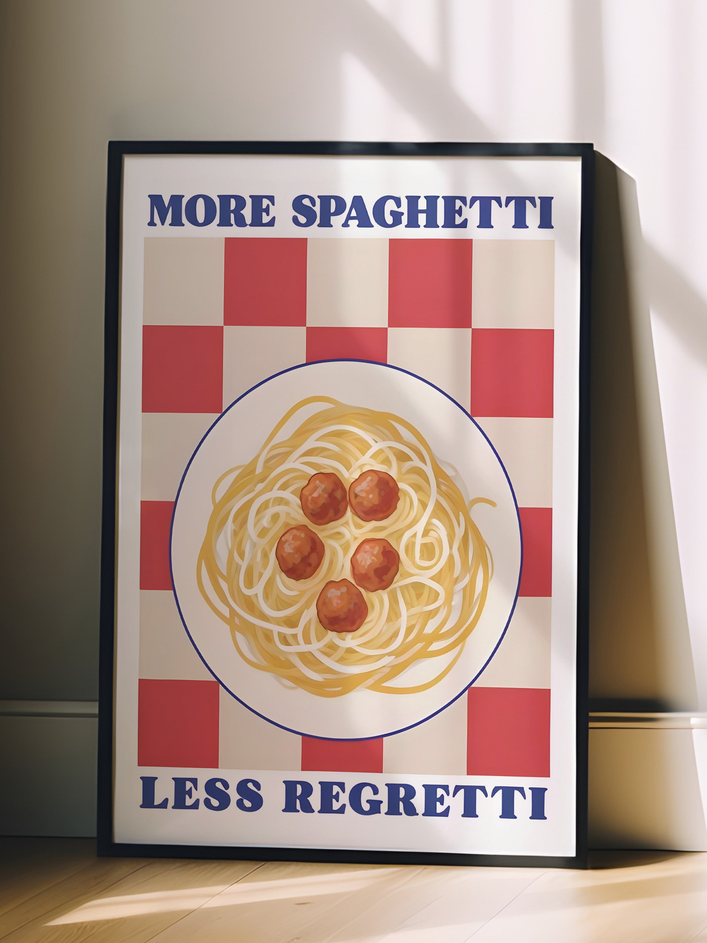 Siyah Çerçeveli Tablo, More Spaghetti Less Regretti, Comfort Serisi Mutfak Duvar Tablosu, NO:109090