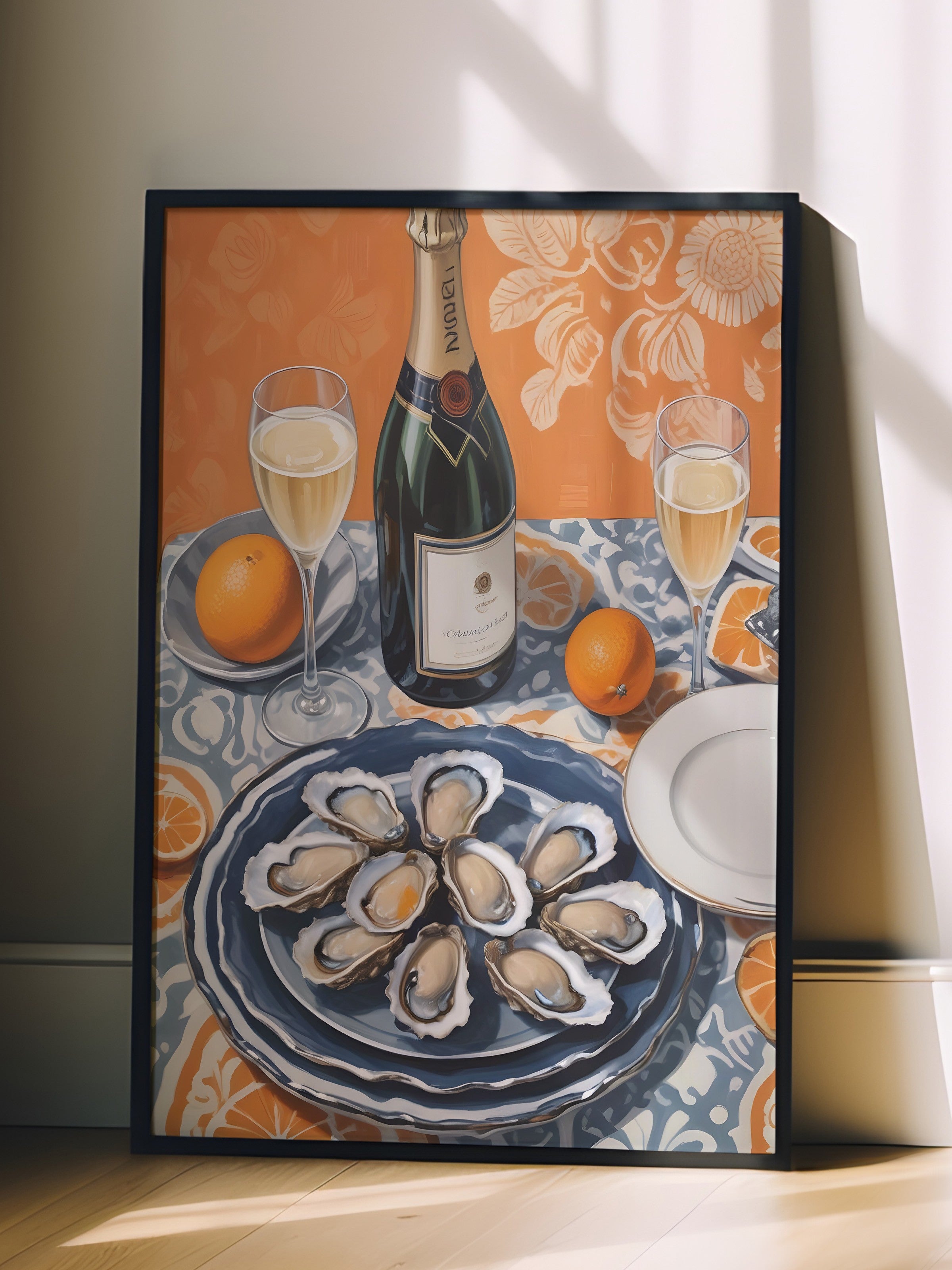 Siyah Çerçeveli Tablo, Mussel With Wine, Comfort Serisi Mutfak Duvar Tablosu, NO:109153