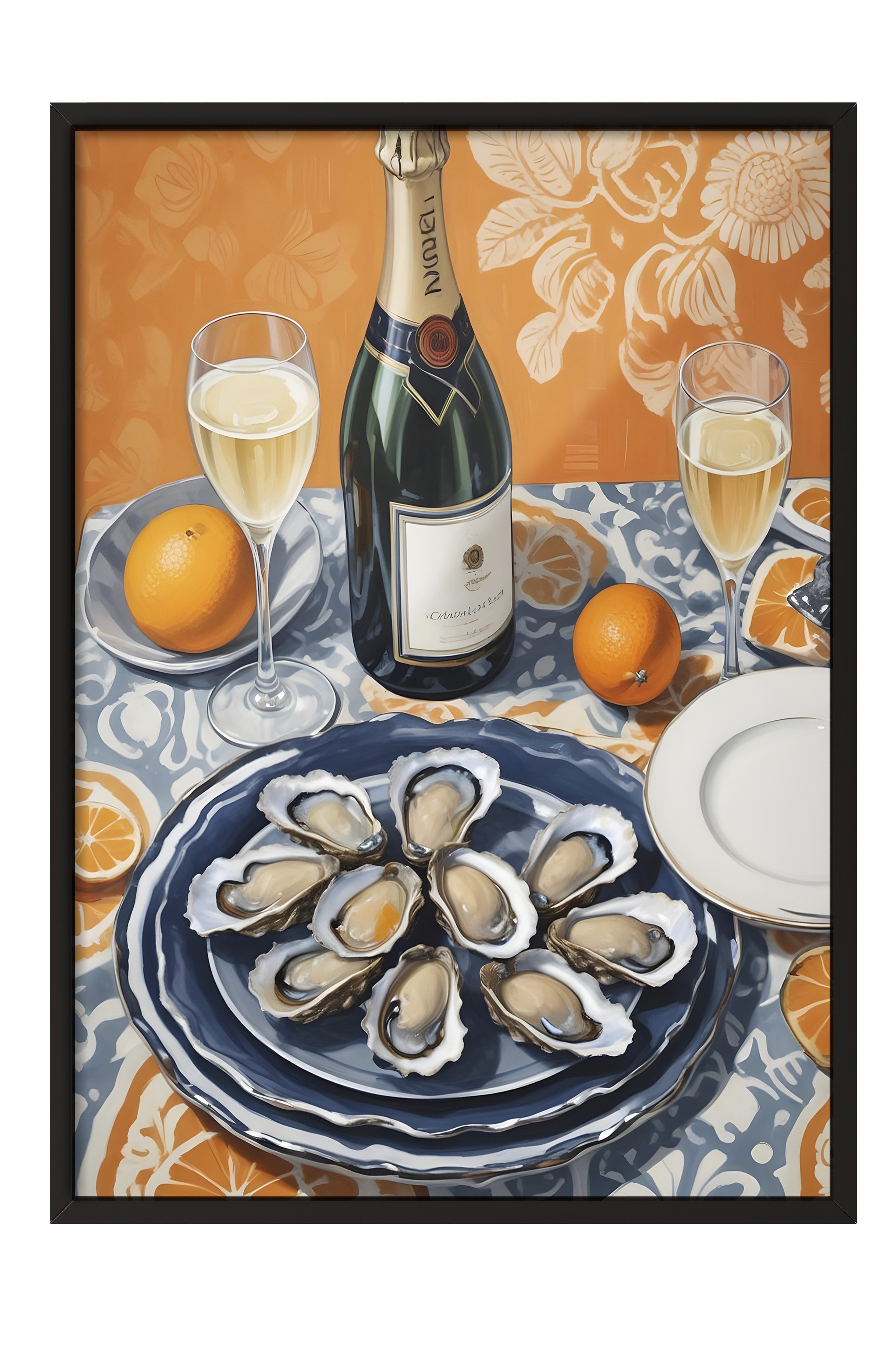 Siyah Çerçeveli Tablo, Mussel With Wine, Comfort Serisi Mutfak Duvar Tablosu, NO:109153
