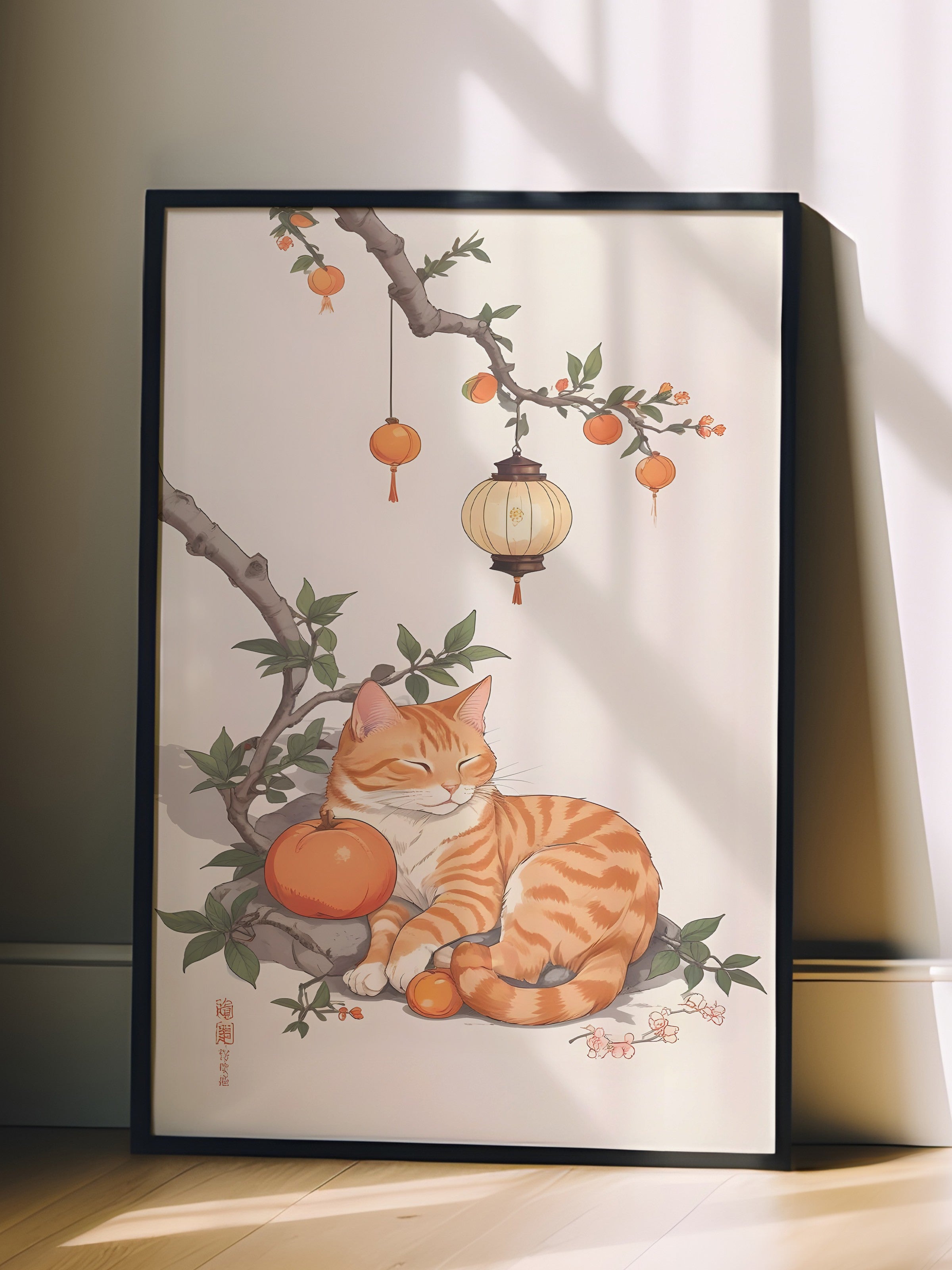 Siyah Çerçeveli Tablo, Orange Tabby, Comfort Serisi Mutfak Duvar Tablosu, NO:109137