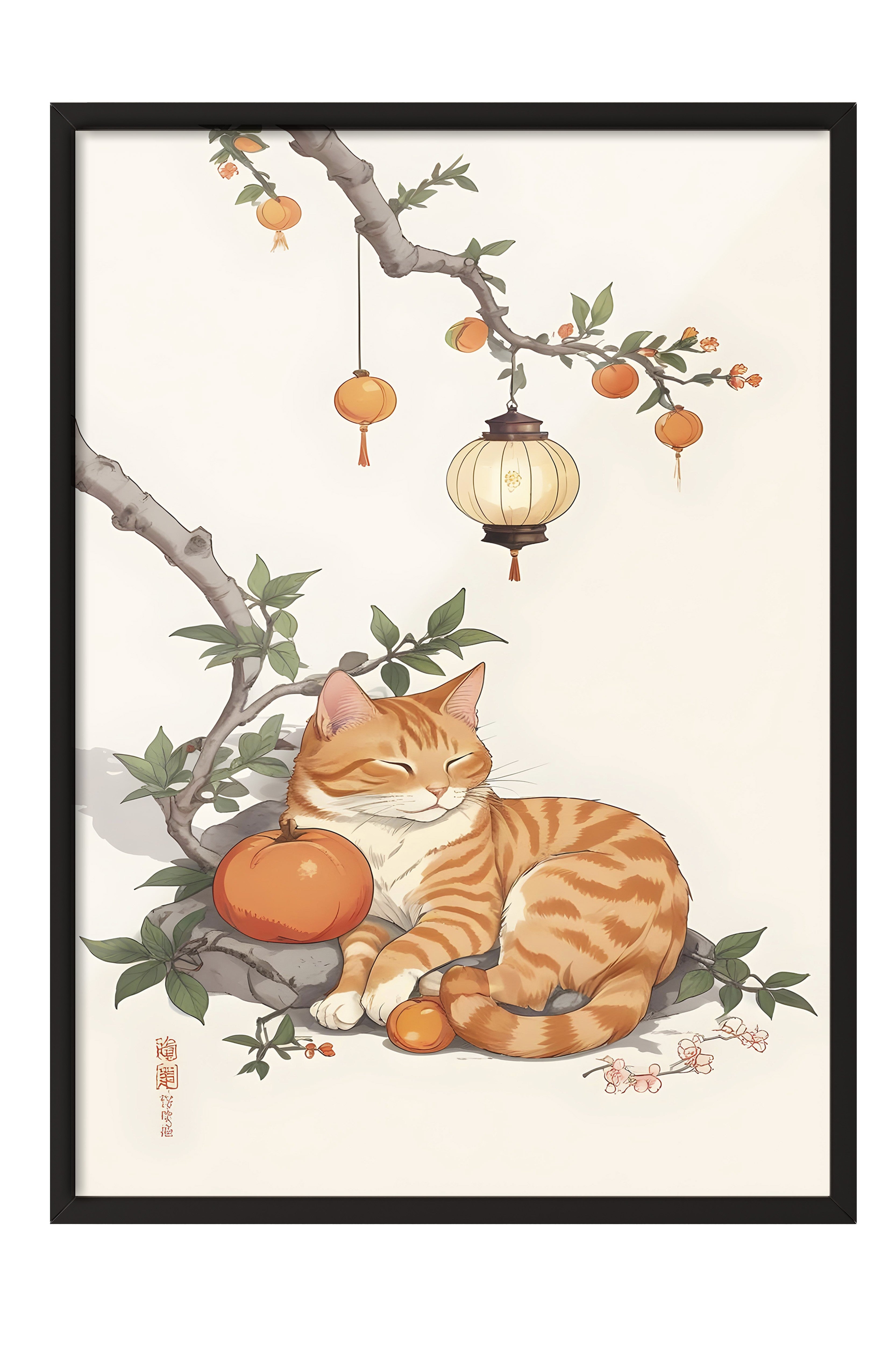 Siyah Çerçeveli Tablo, Orange Tabby, Comfort Serisi Mutfak Duvar Tablosu, NO:109137